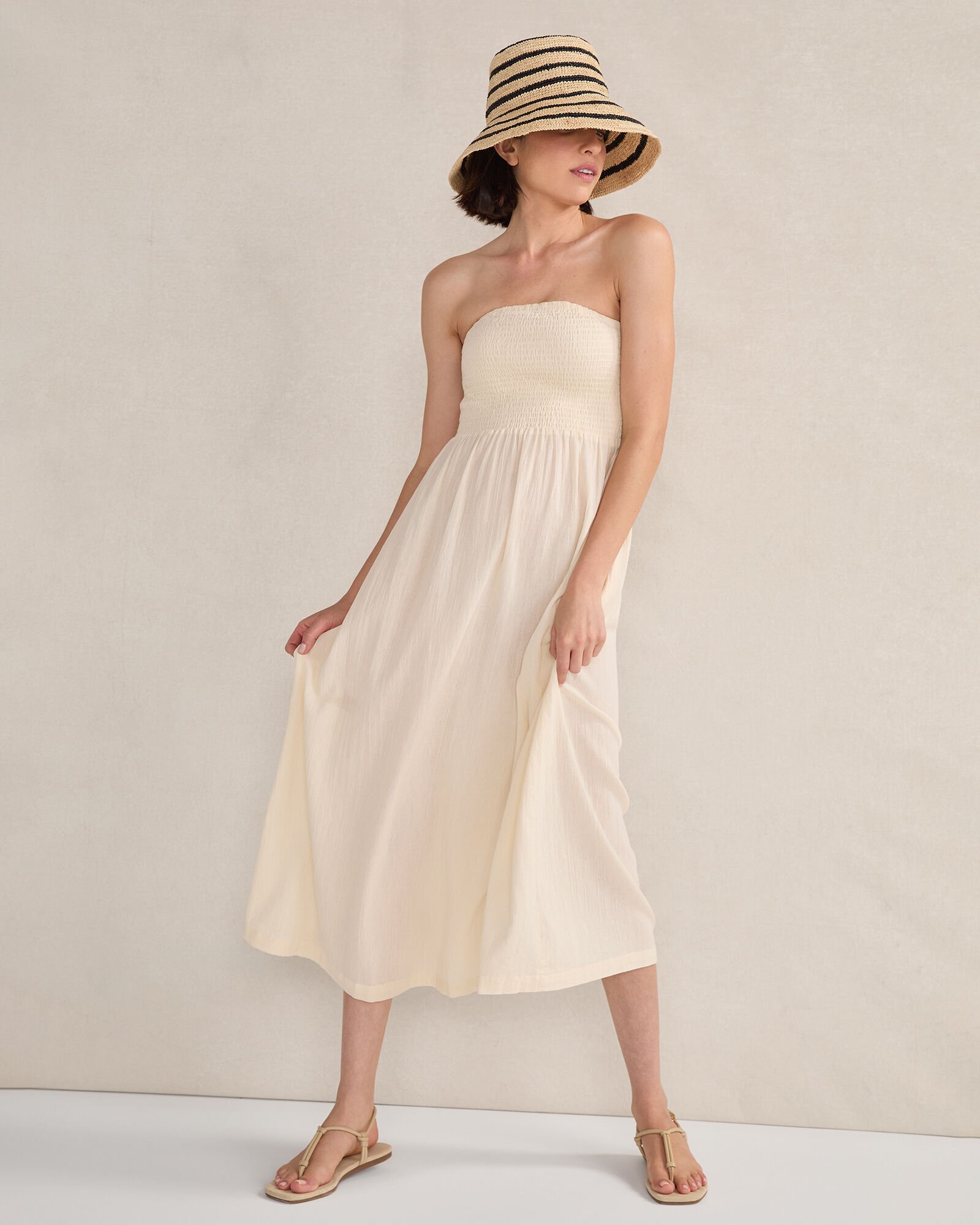 Organic Cotton Crinkle Gauze Strapless Dress