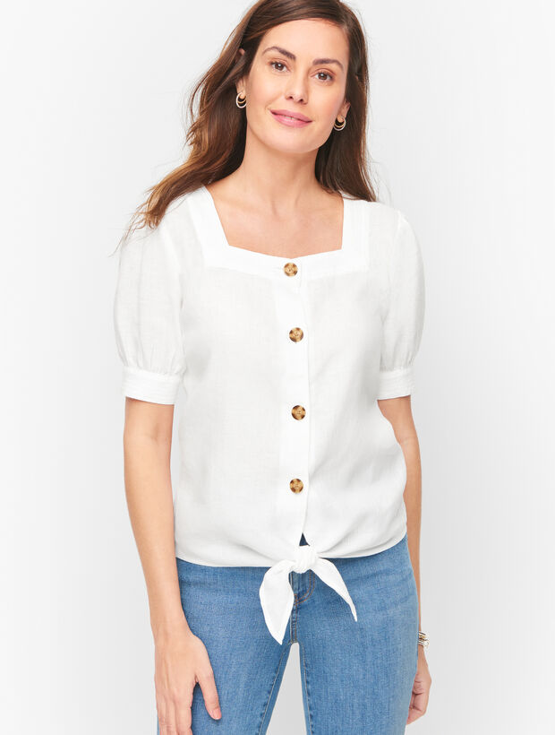 Linen Trapunto Tie Waist Top