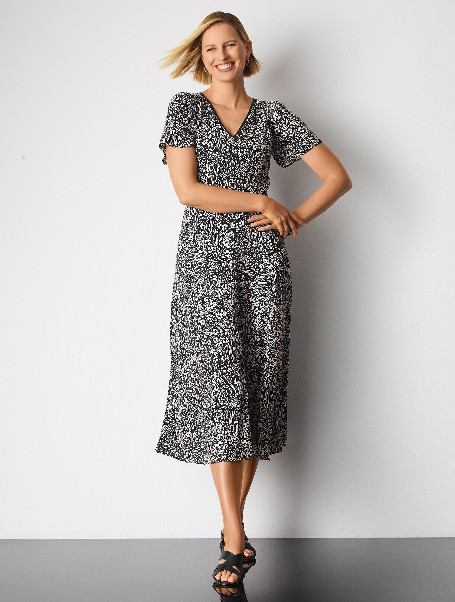 Floral Button Detail Fit &amp; Flare Dress