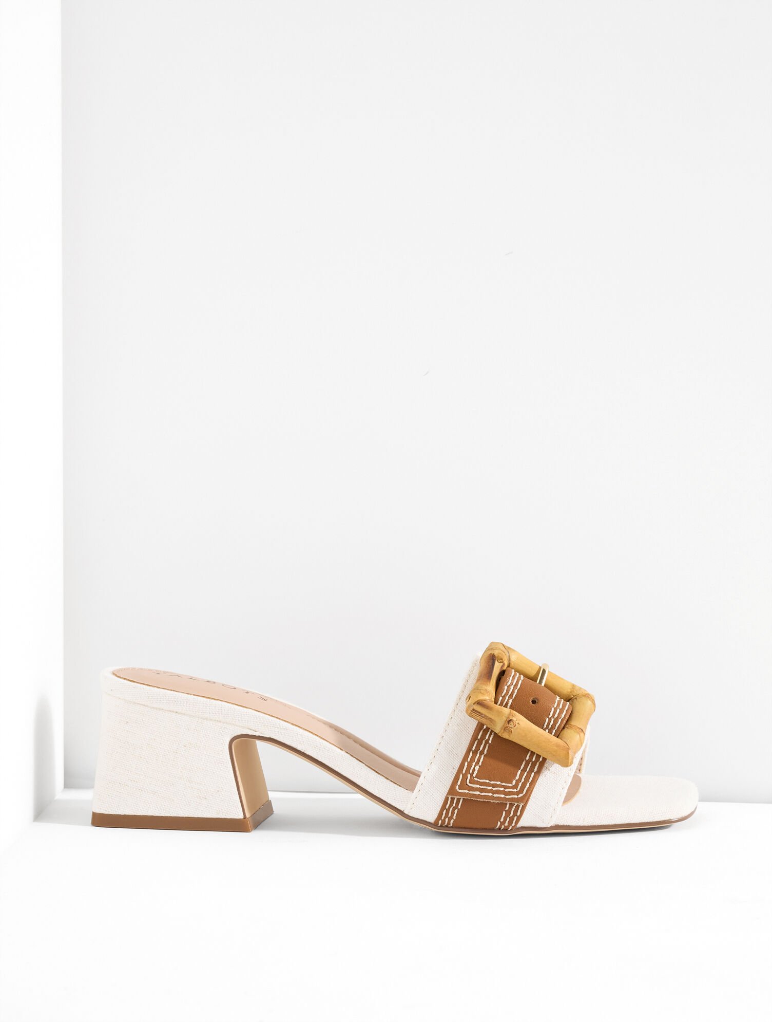 Kathryn Buckle Speckled Canvas Vachetta Block Heel Sandals