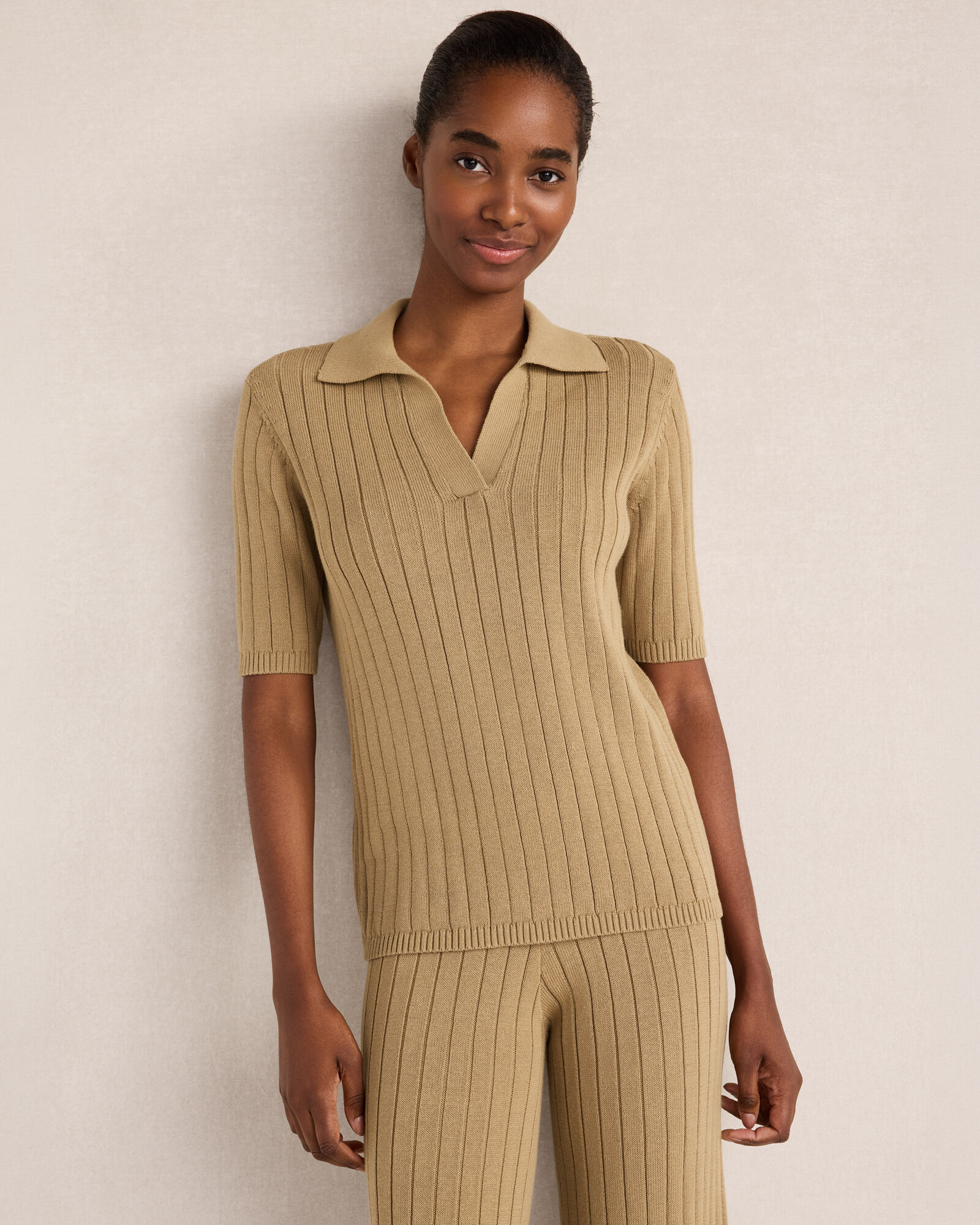 Organic Cotton Ribbed Short Sleeve Polo Sweater