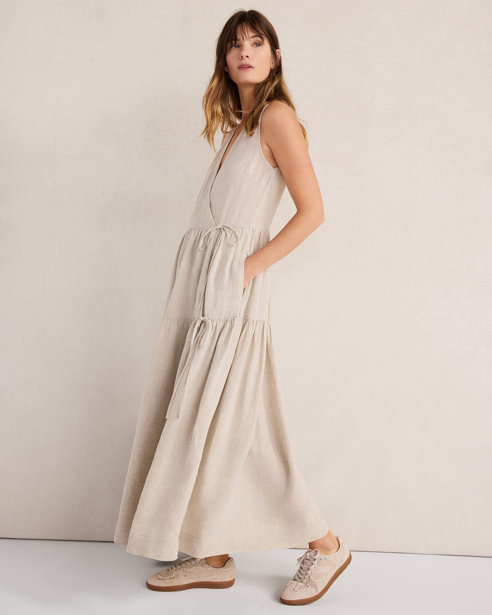Everweave Linen Tiered Wrap Dress