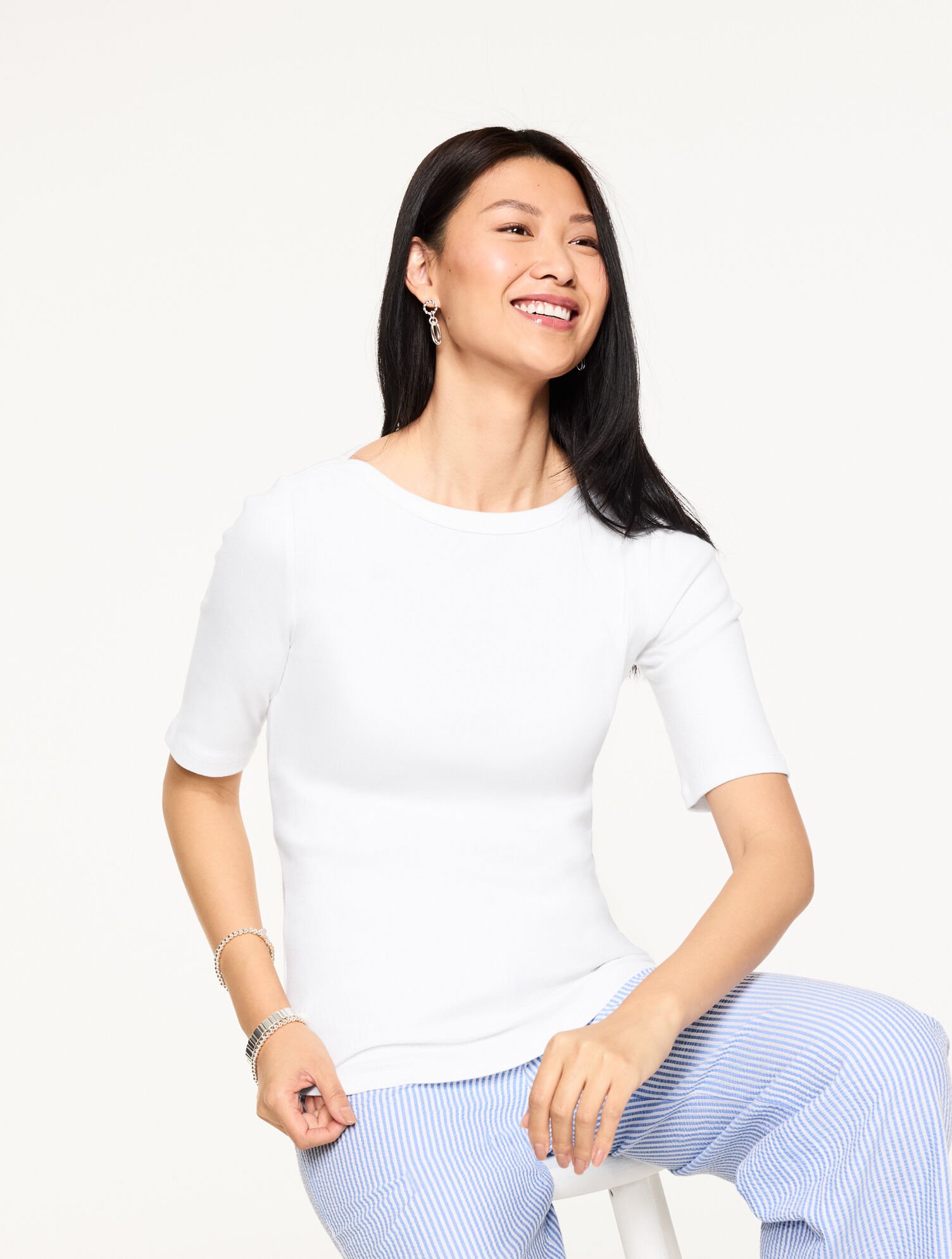 Ribbed Bateau Neck Tee