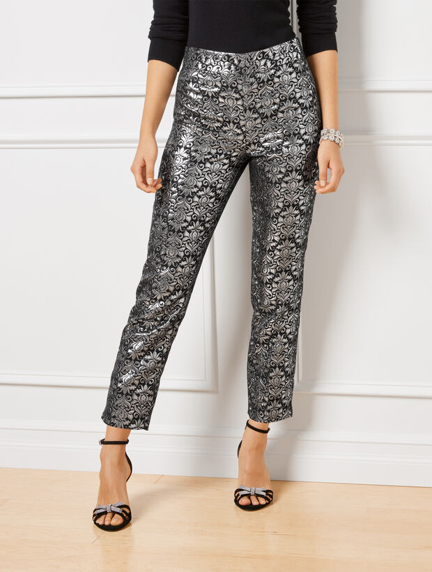 Metallic Jacquard Straight Leg Pants