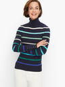 Button Cuff Stripe Turtleneck Sweater