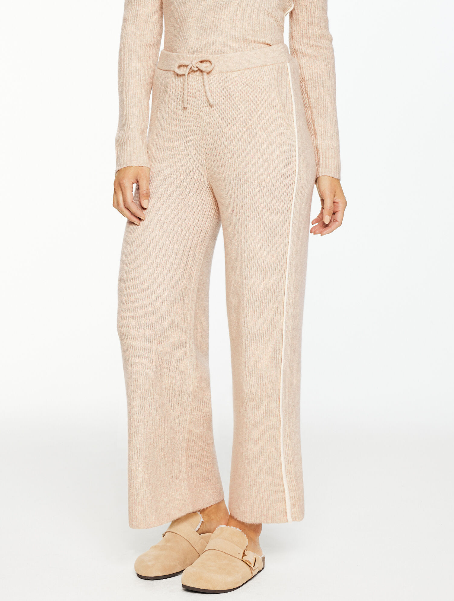 Wide Leg Sweater Pants - Tipped