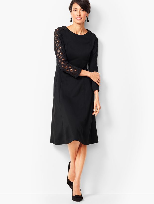 Lace Sleeve Ponte Fit &amp; Flare Dress