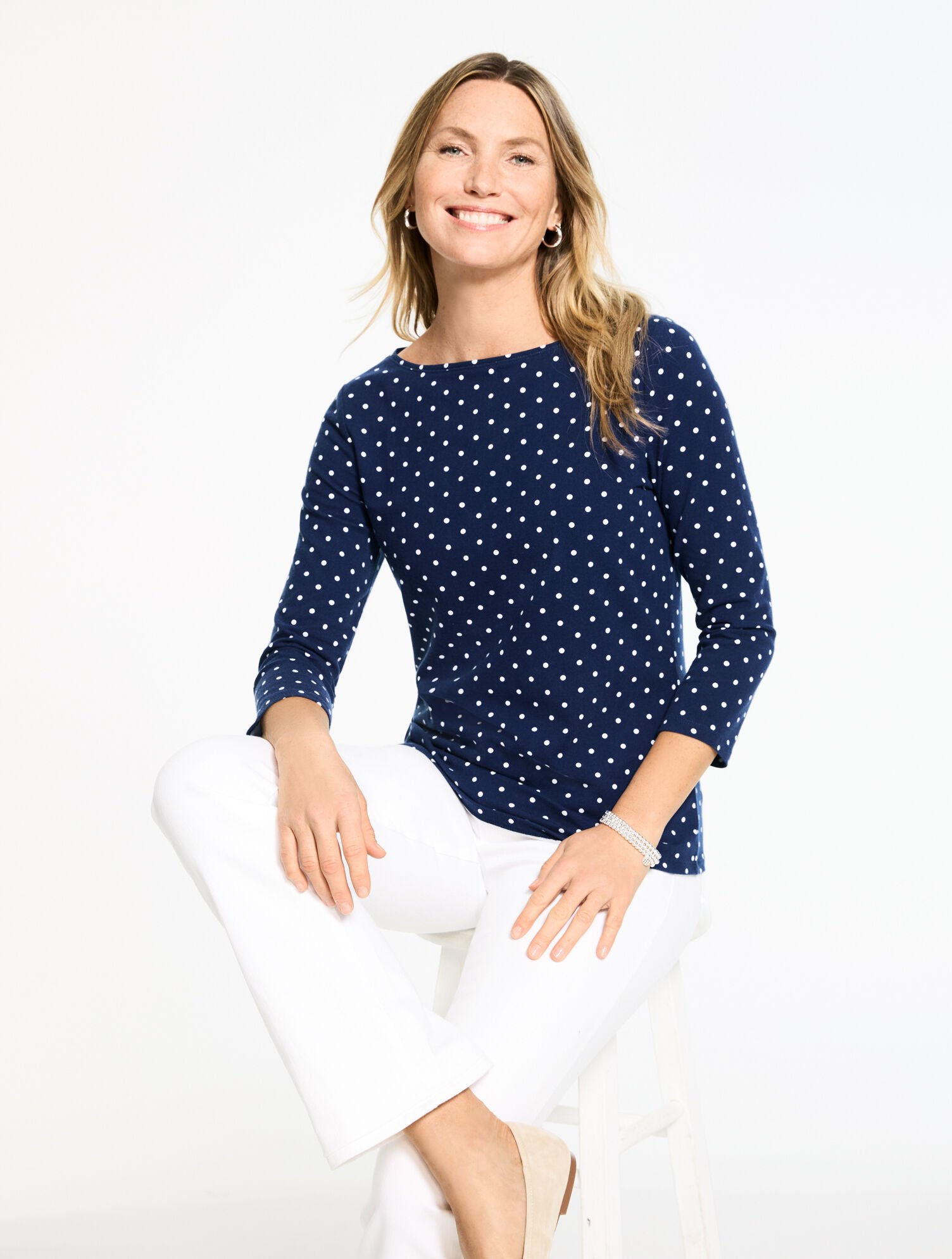 Bateau Neck Tee - Garden Dot