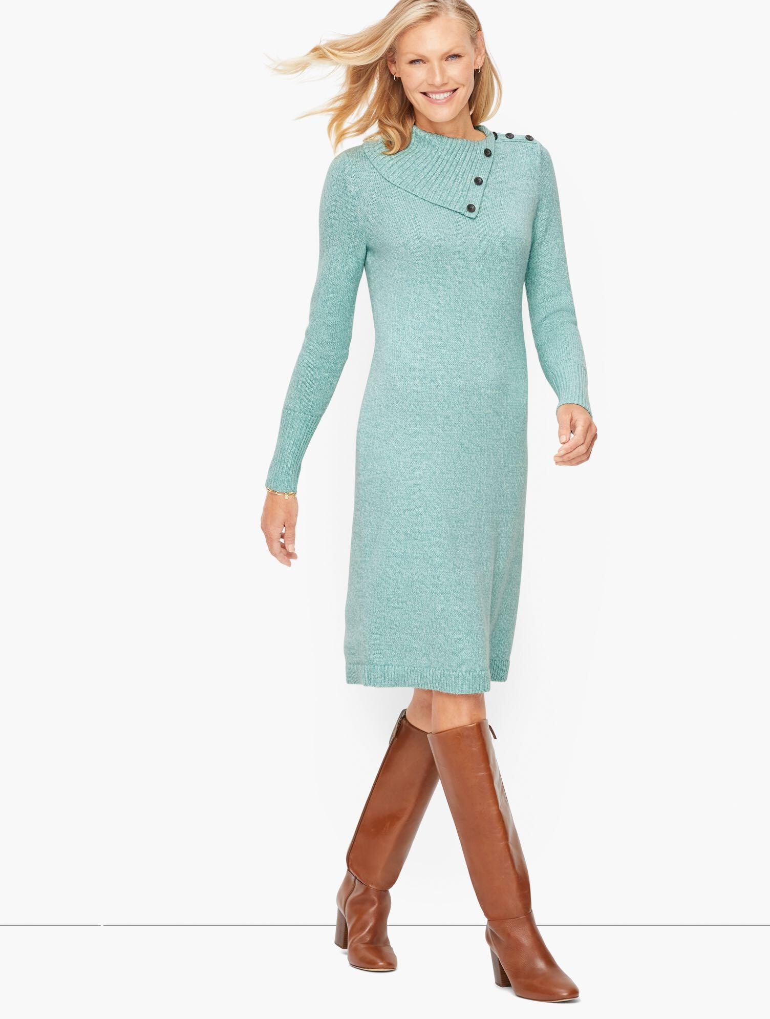 Supersoft Button Detail Shift Dress - Marl | Talbots