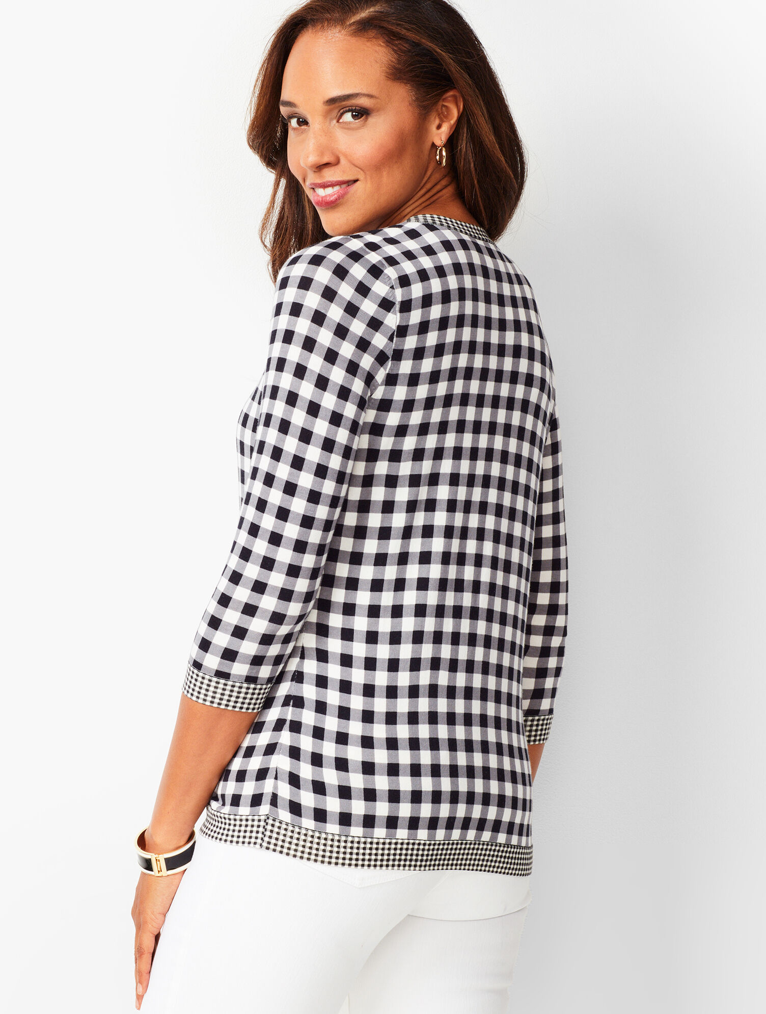 Charming Cardigan - Three-Quarter Sleeve - Mixed Gingham | Talbots