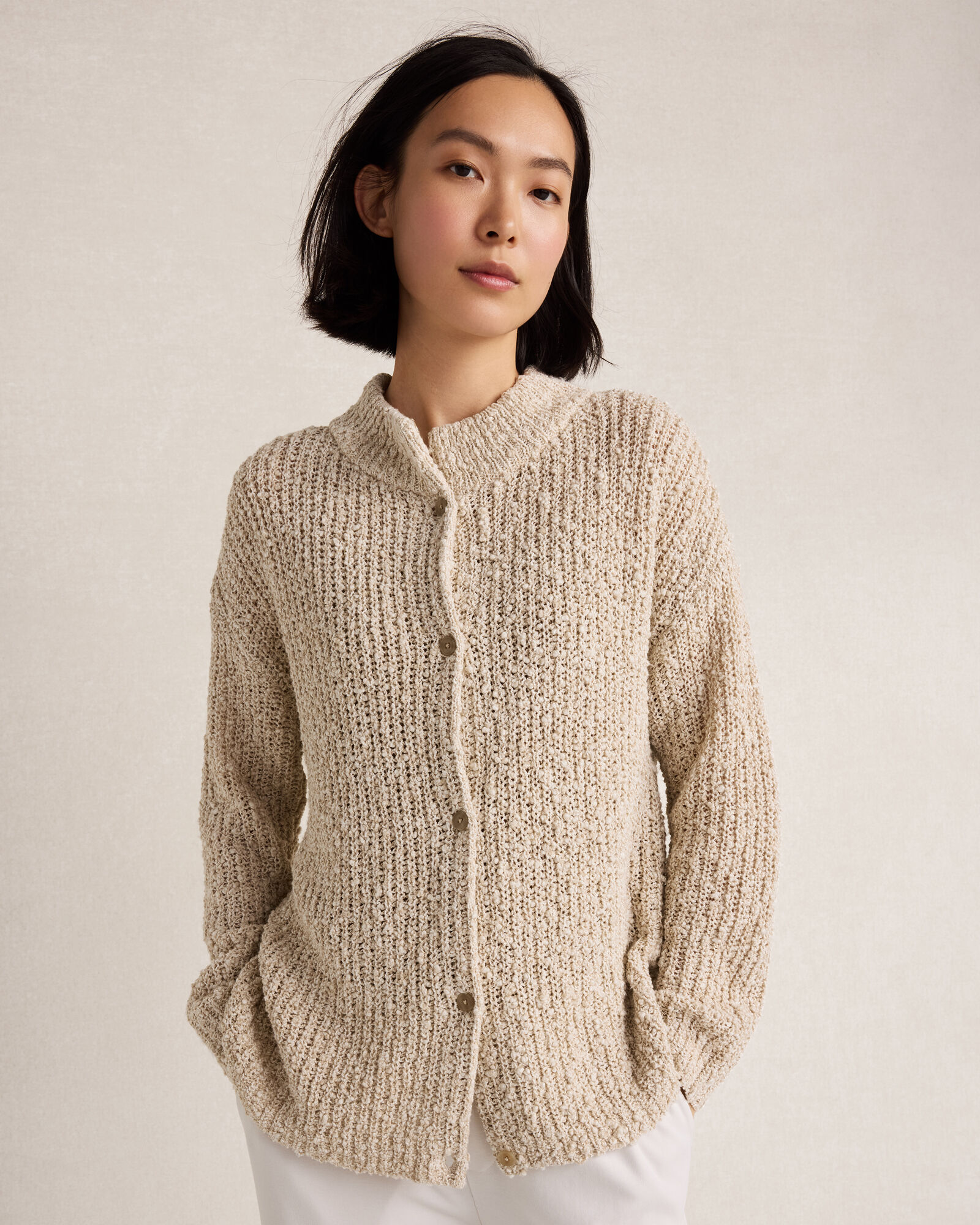 Cotton Boucle Shaker Stitch Cardigan