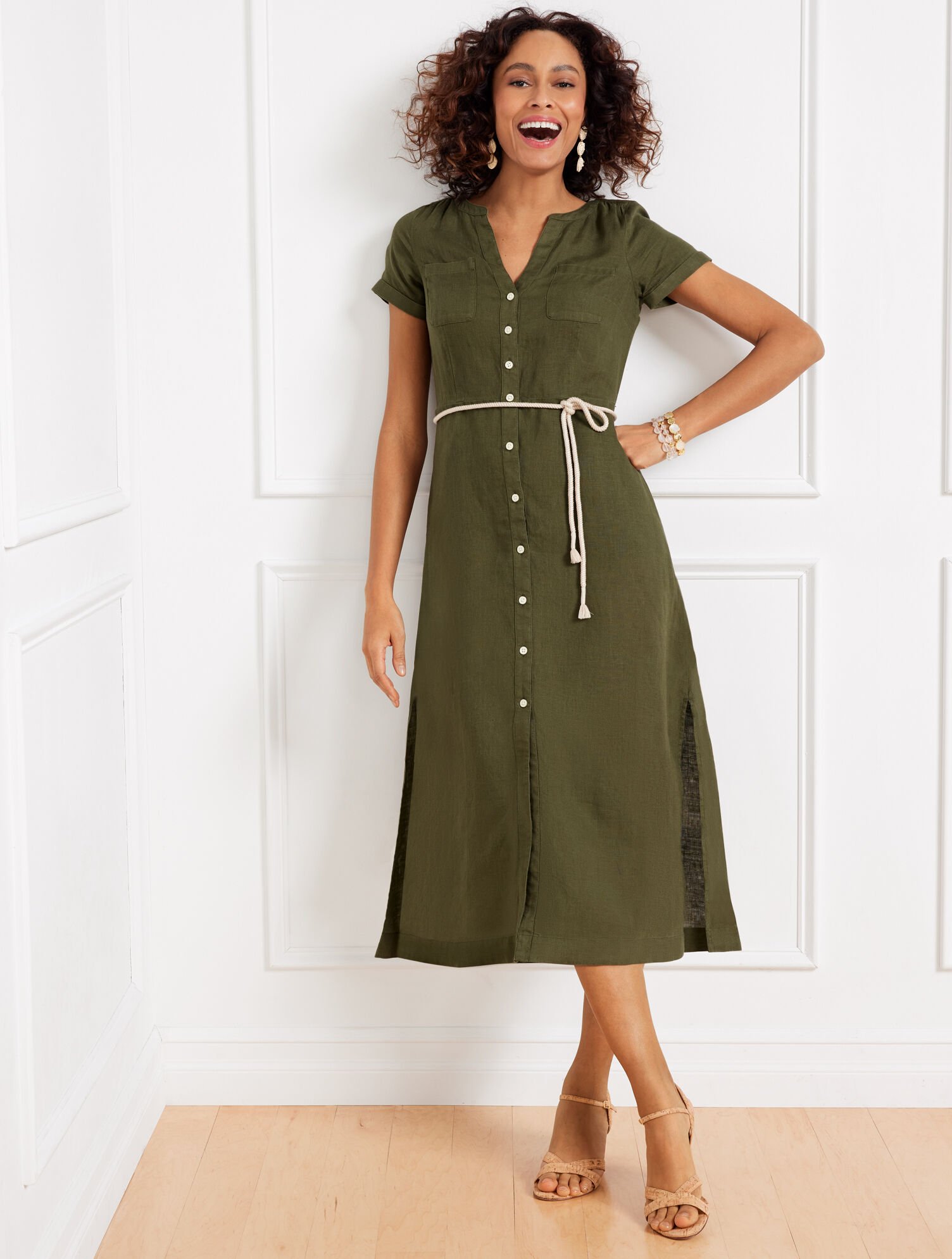 Linen Fit &amp; Flare Shirtdress
