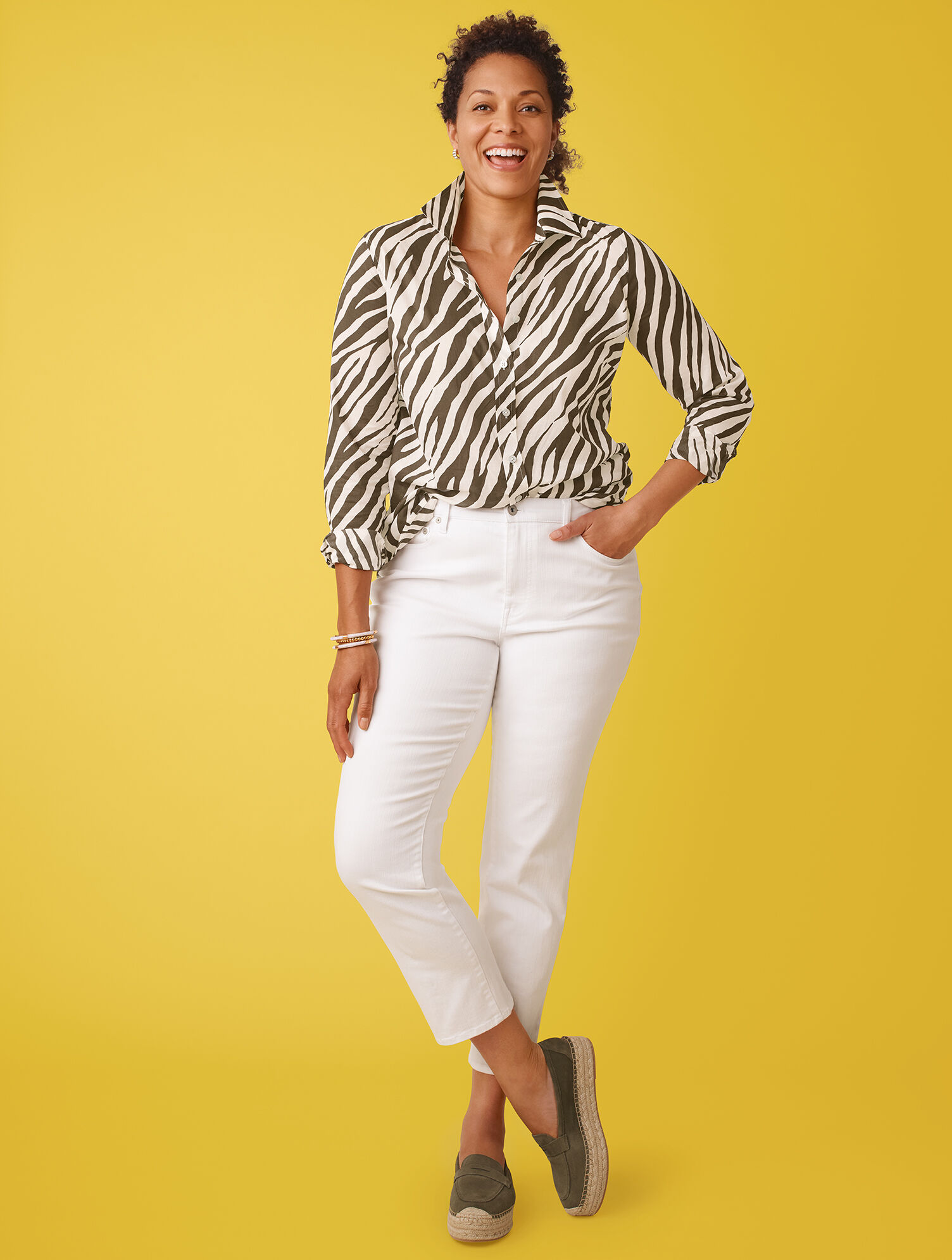 トップス SR Cotton Button Front Shirt - Striking Zebra | Talbots