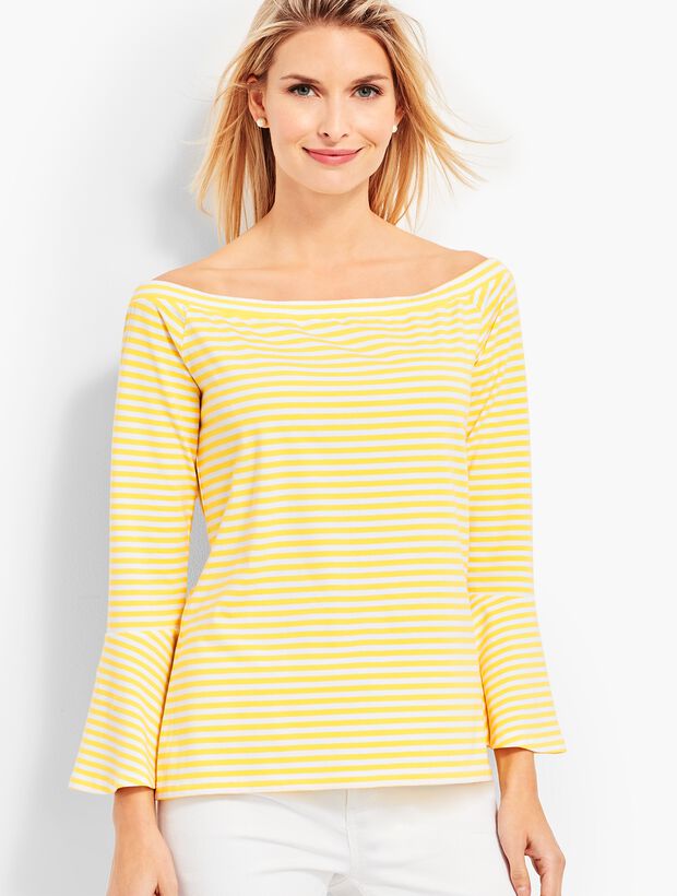 Off-The-Shoulder Flared Top-Striped