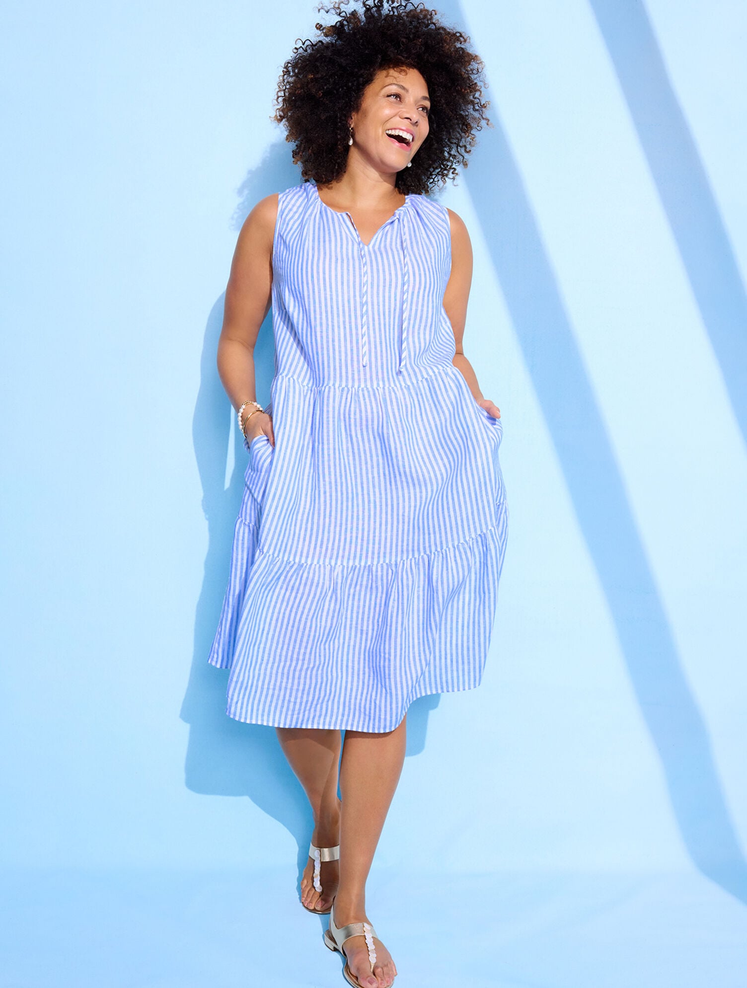 knee length dresses for ladies Pleated summer midi swing linen dresses 3461 – Xiaolizi