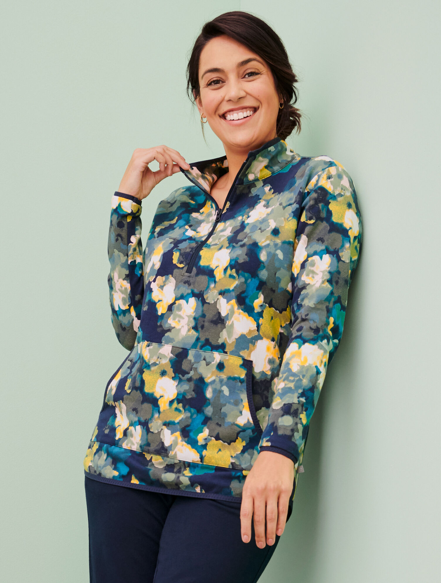Half Zip Pullover - Blurred Floral | Talbots