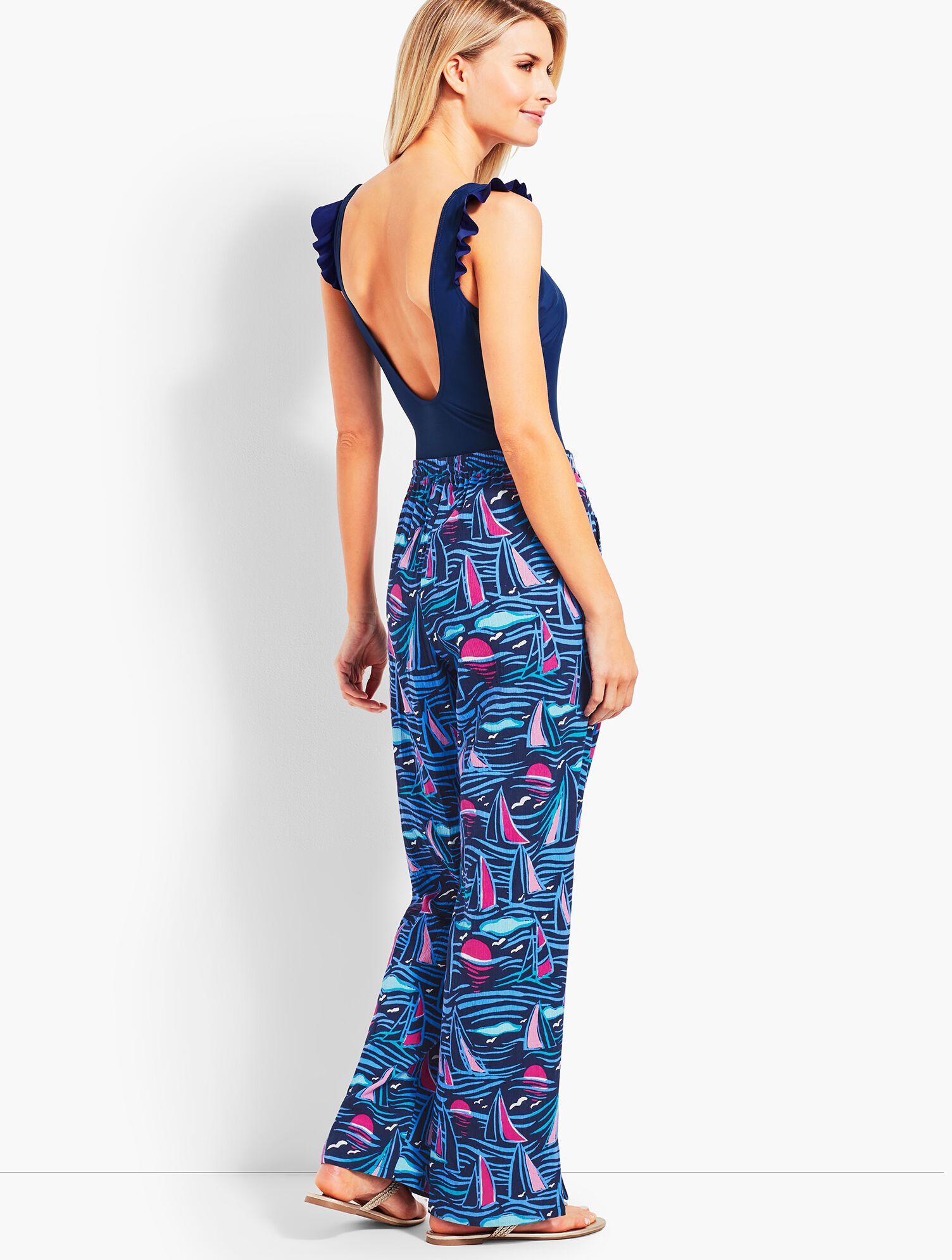 Crinkle-Cotton Sailing Boats Beach Pant