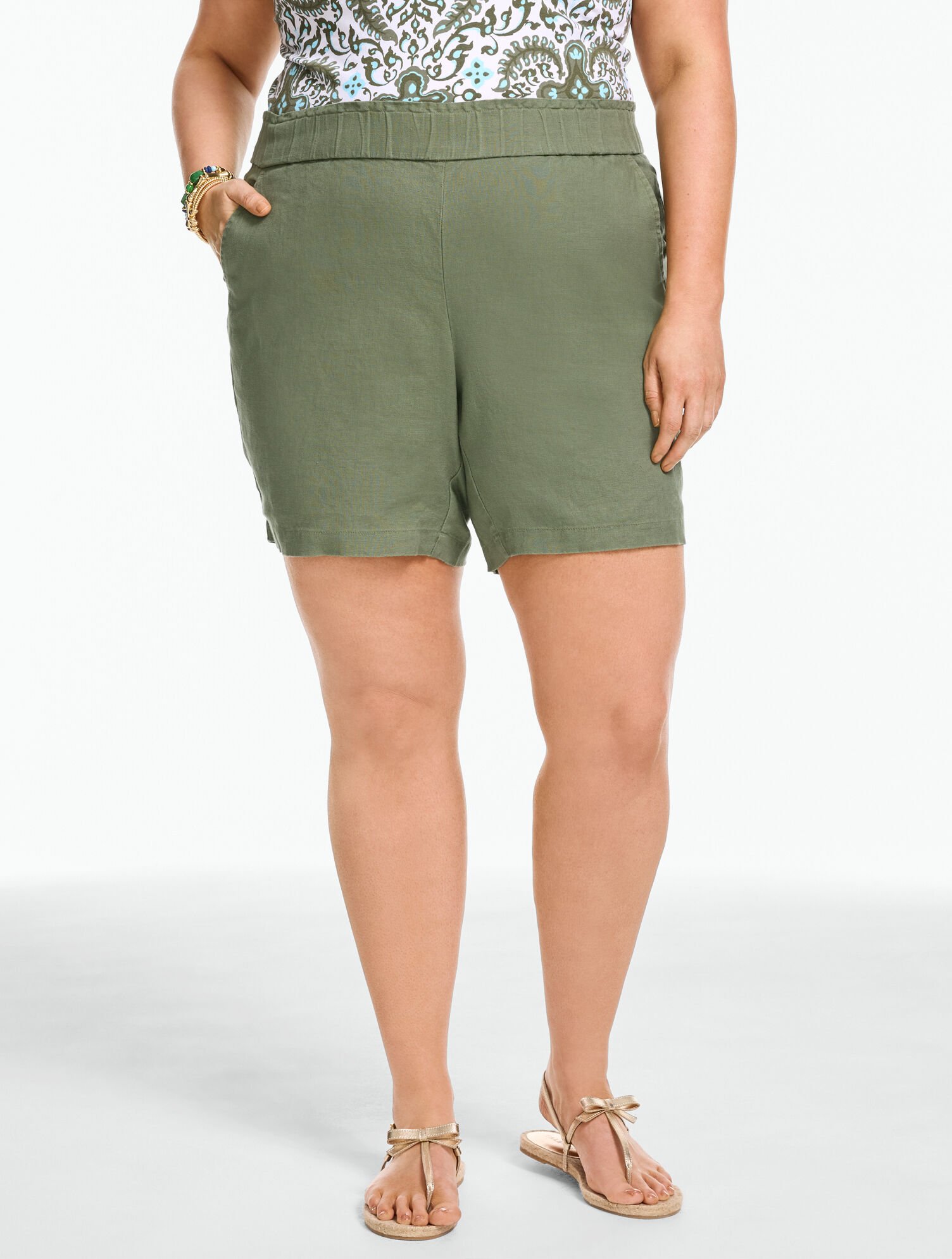 Washed Linen Pull-On Shorts