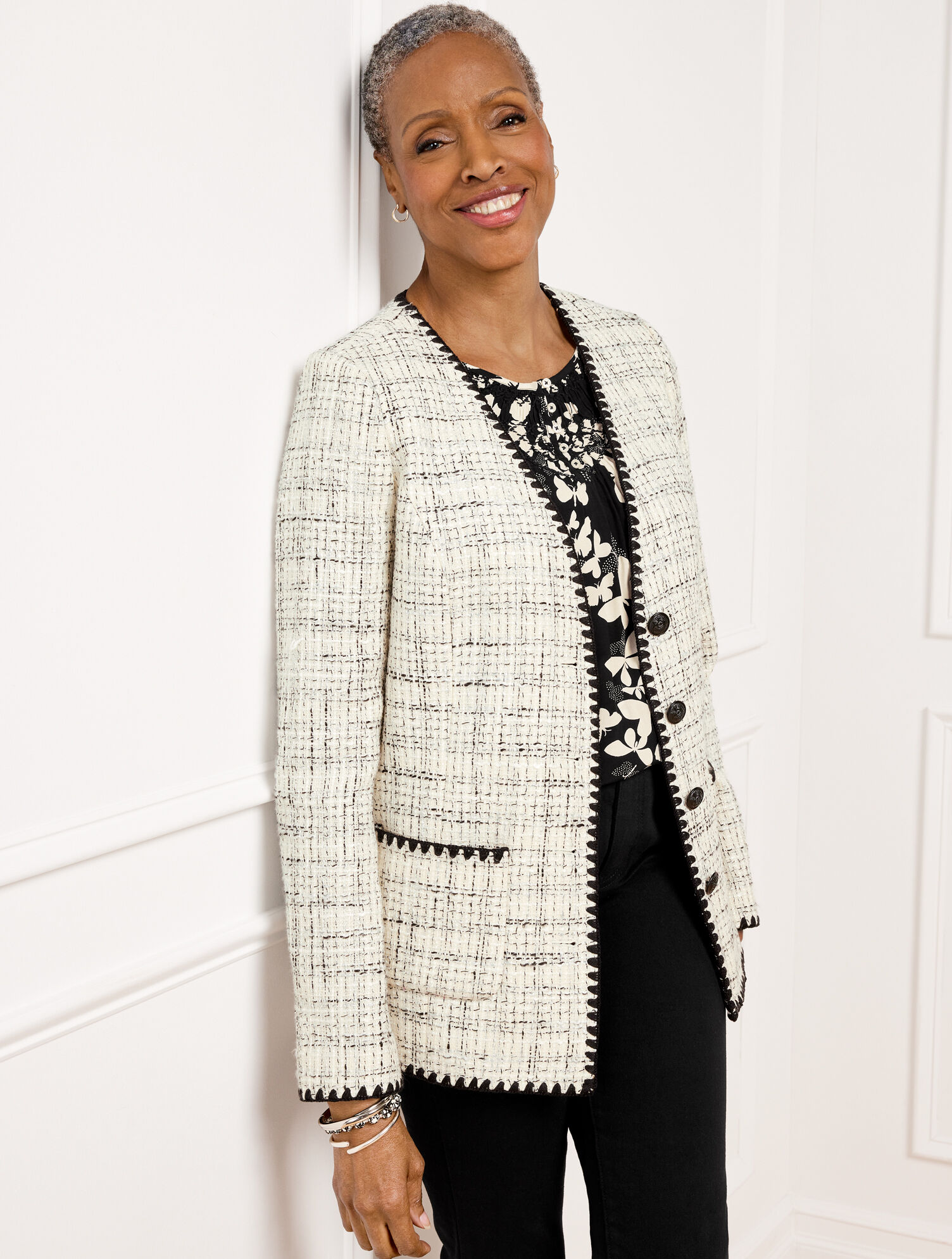 Tipped Tweed Blazer