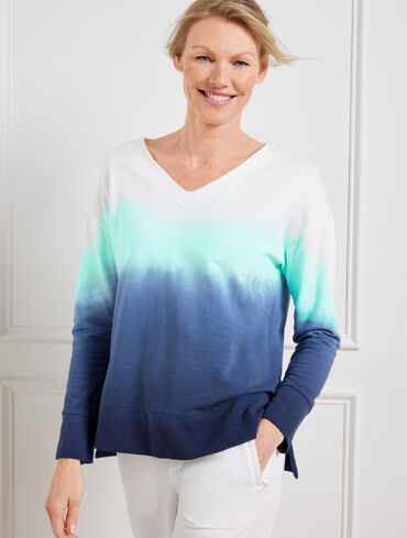 Slub French Terry Pleated Back Pullover - Dip Dye