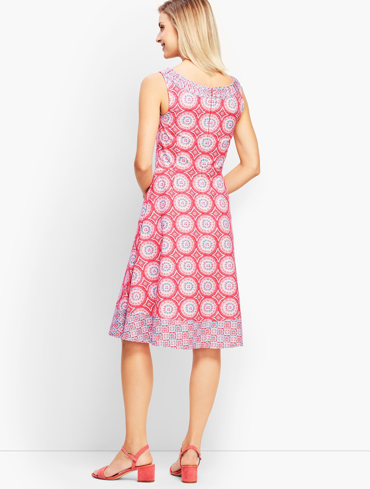 Mixed Geo-Print Fit-and-Flare Dress