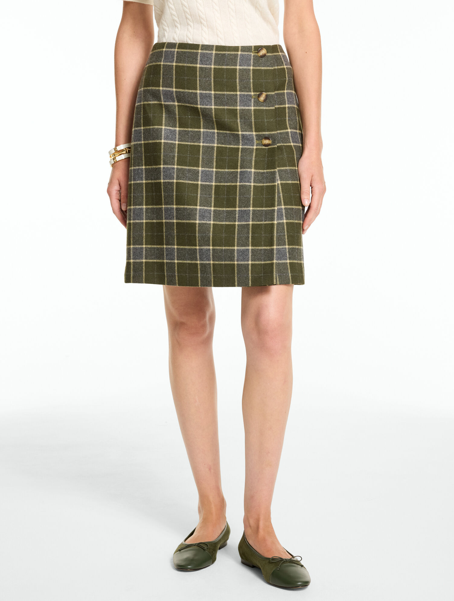 Faux Wrap A-Line Skirt - Shetland Plaid