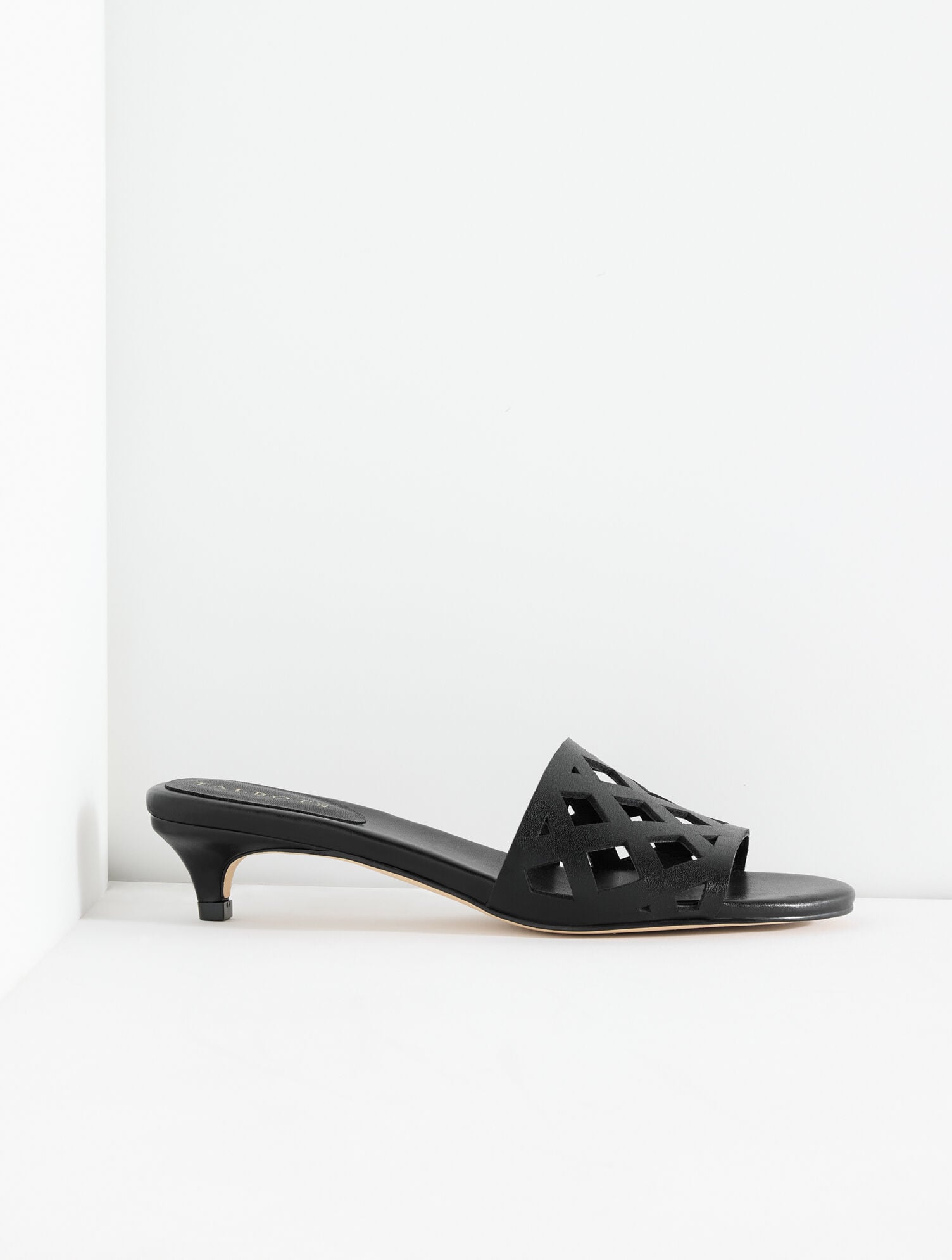 Raquel Perforated Vachetta Kitten Heel Mules