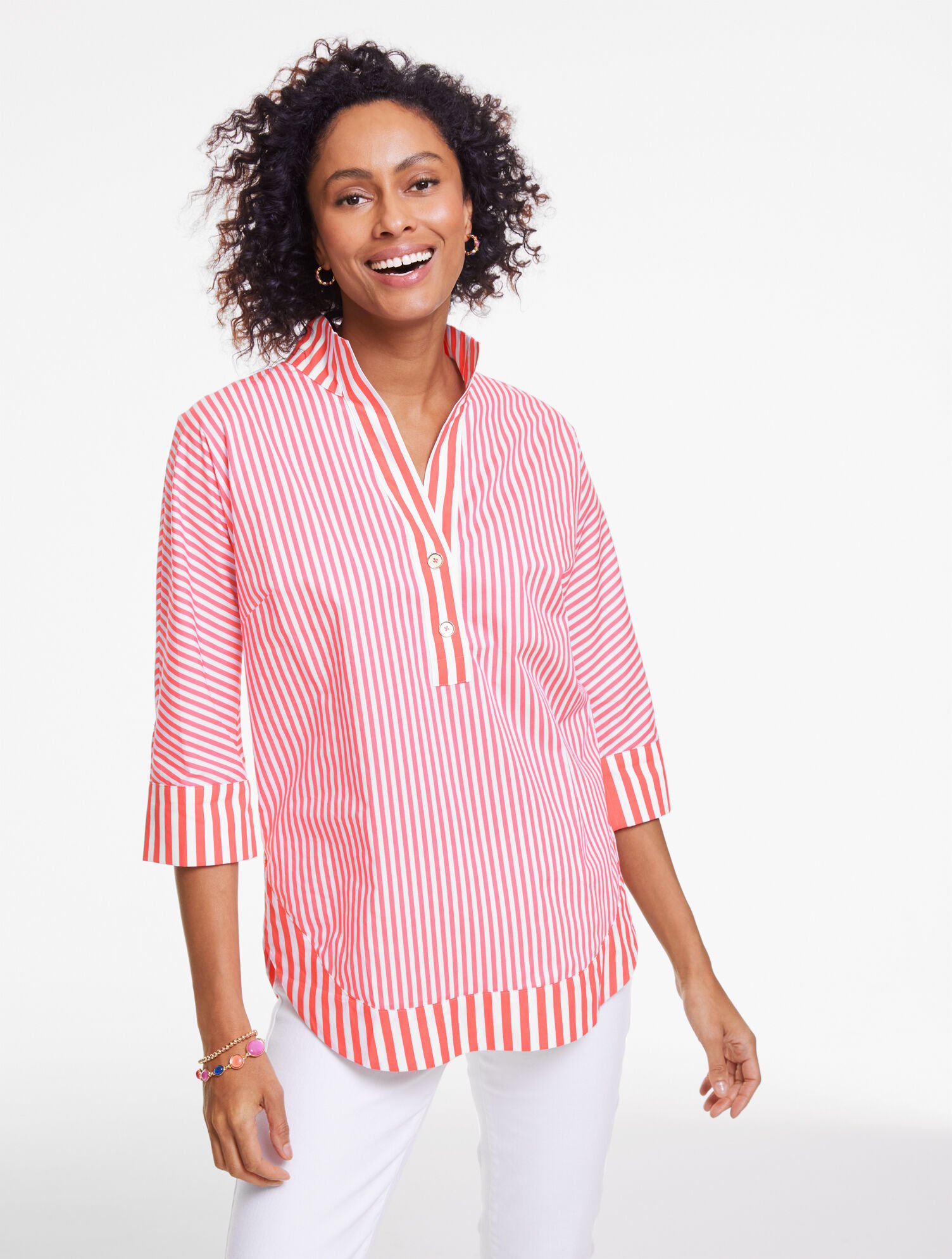 Dolman Sleeve Poplin Tunic - Mixed Stripe