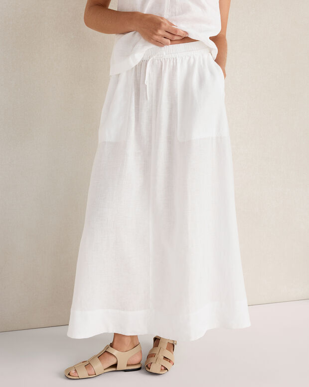 Linen Drawstring Midi Skirt