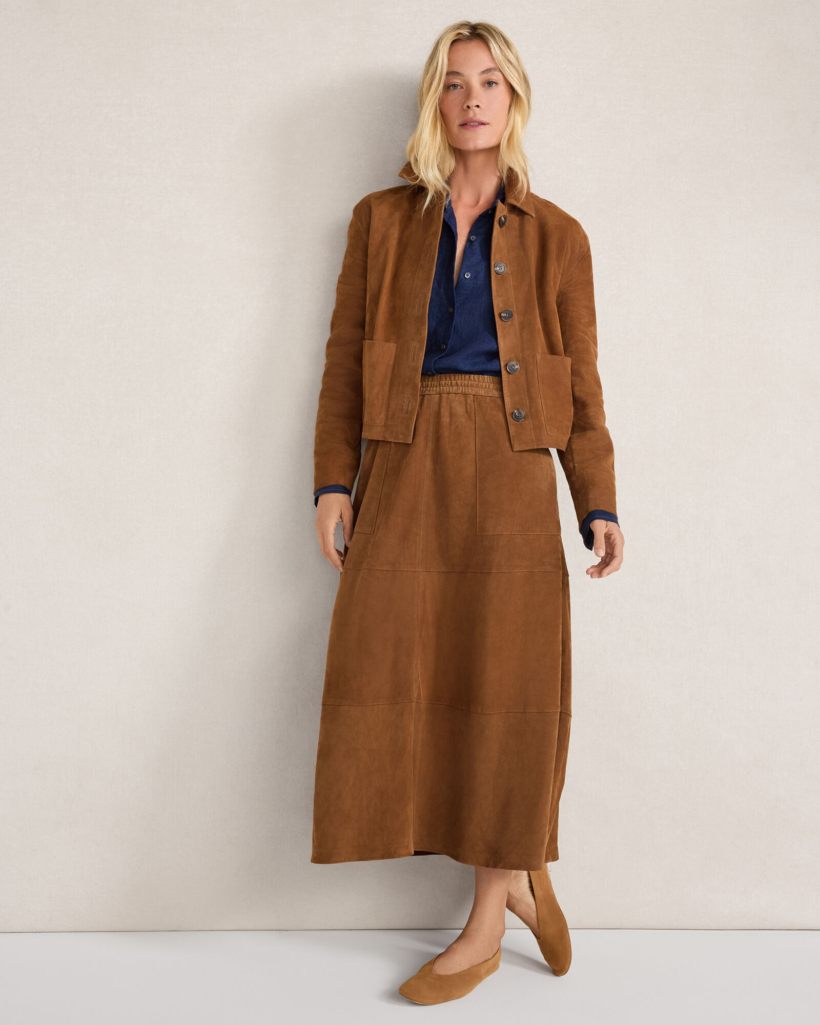 Suede Patch Pocket Midi Skirt