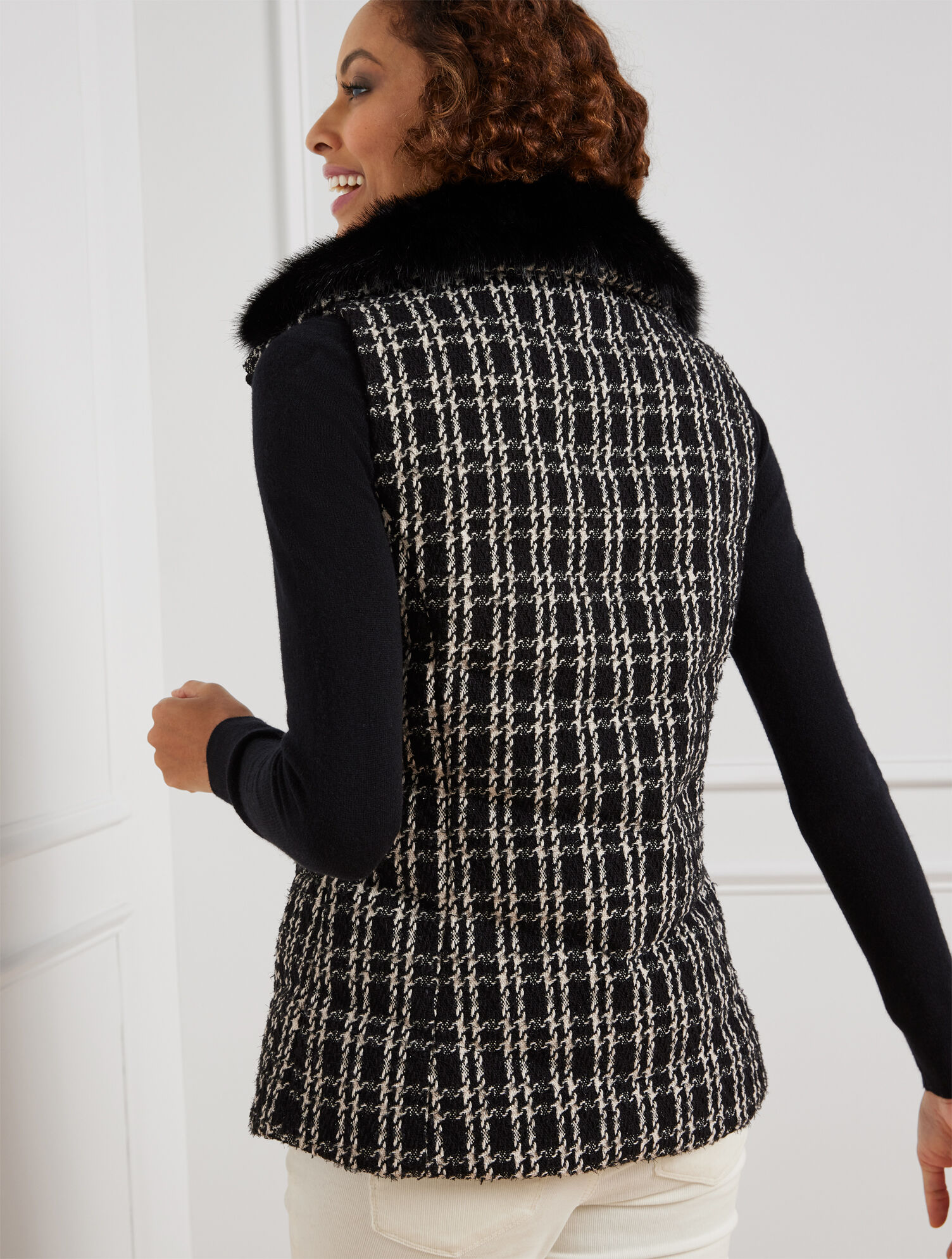 Faux Fur Collar Down Puffer Vest Talbots