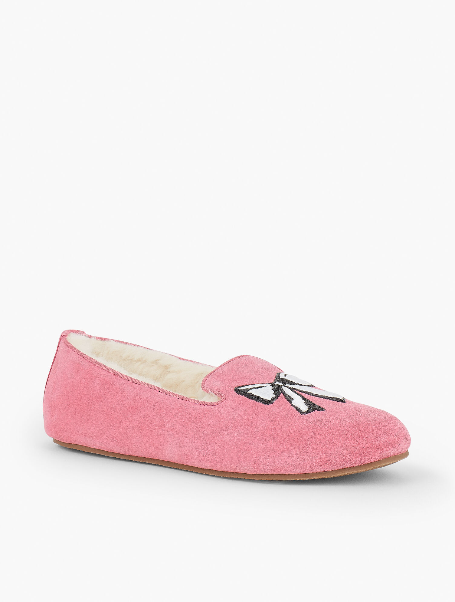 Fireside Slippers - Bow Embroidered Suede