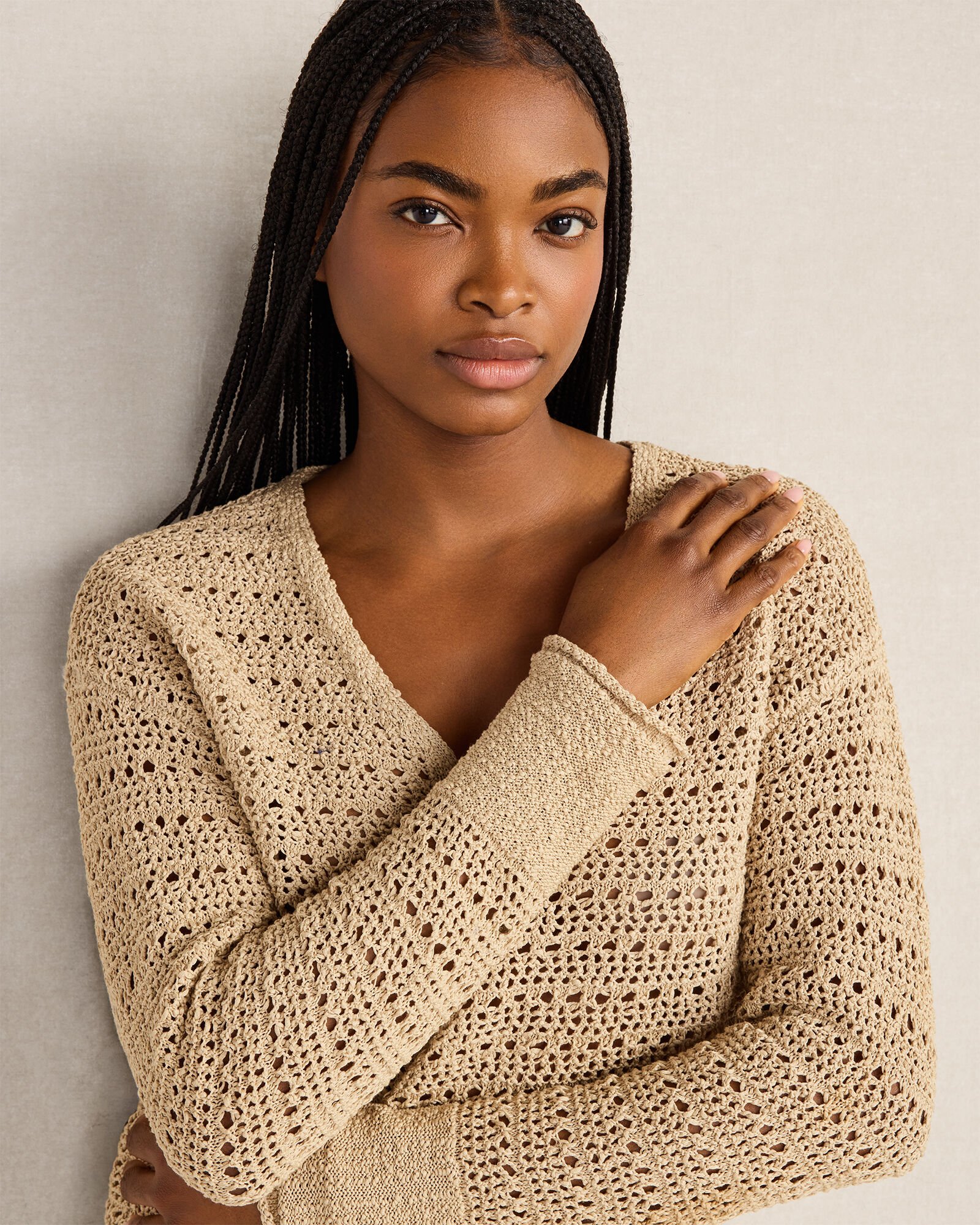 Textured Cotton V-Neck Sweater