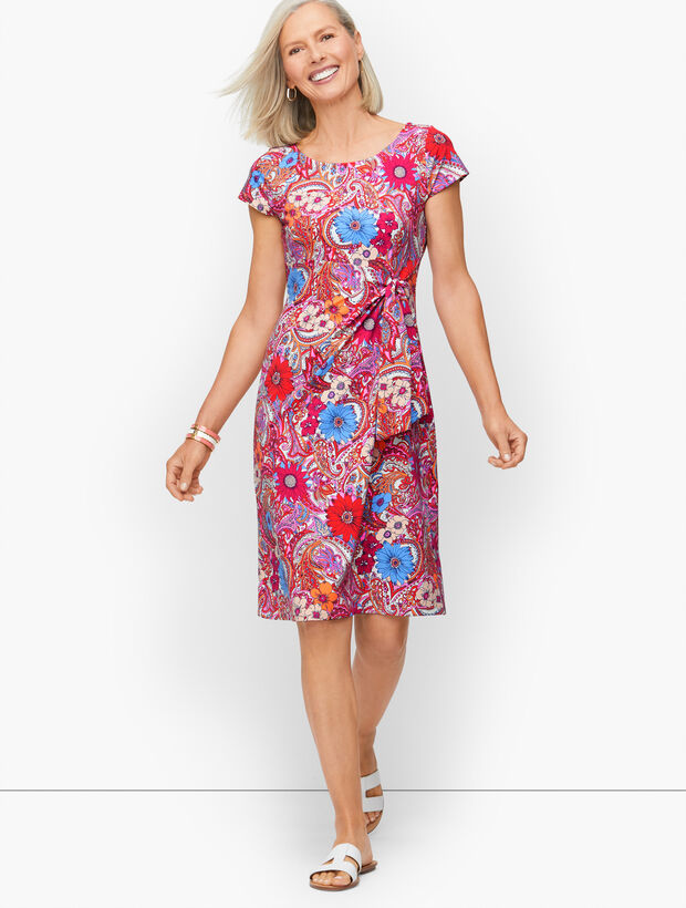 Island Paisley Tie Detail Jersey Sheath Dress | Talbots