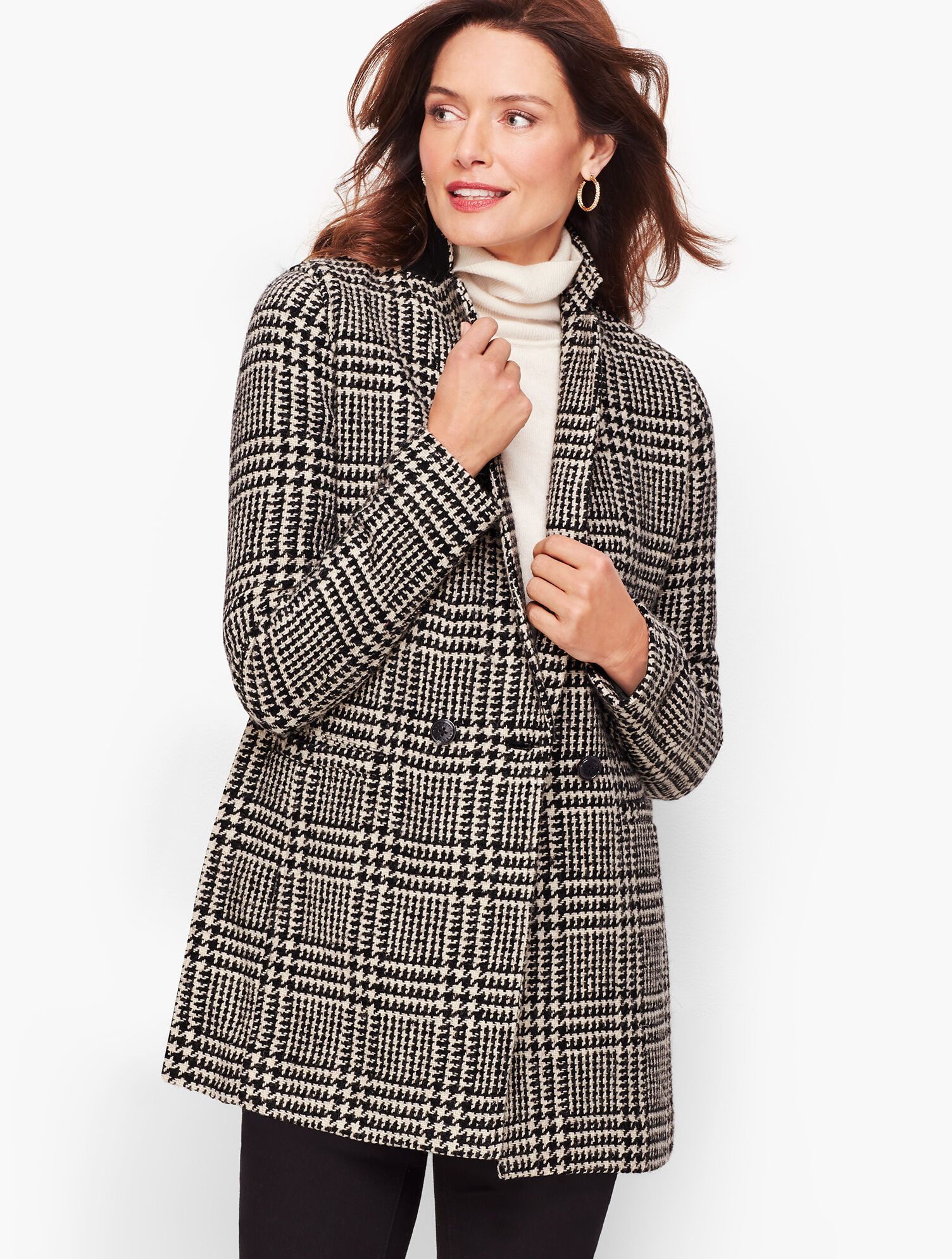 Long Boiled Wool Jacket Plaid Talbots