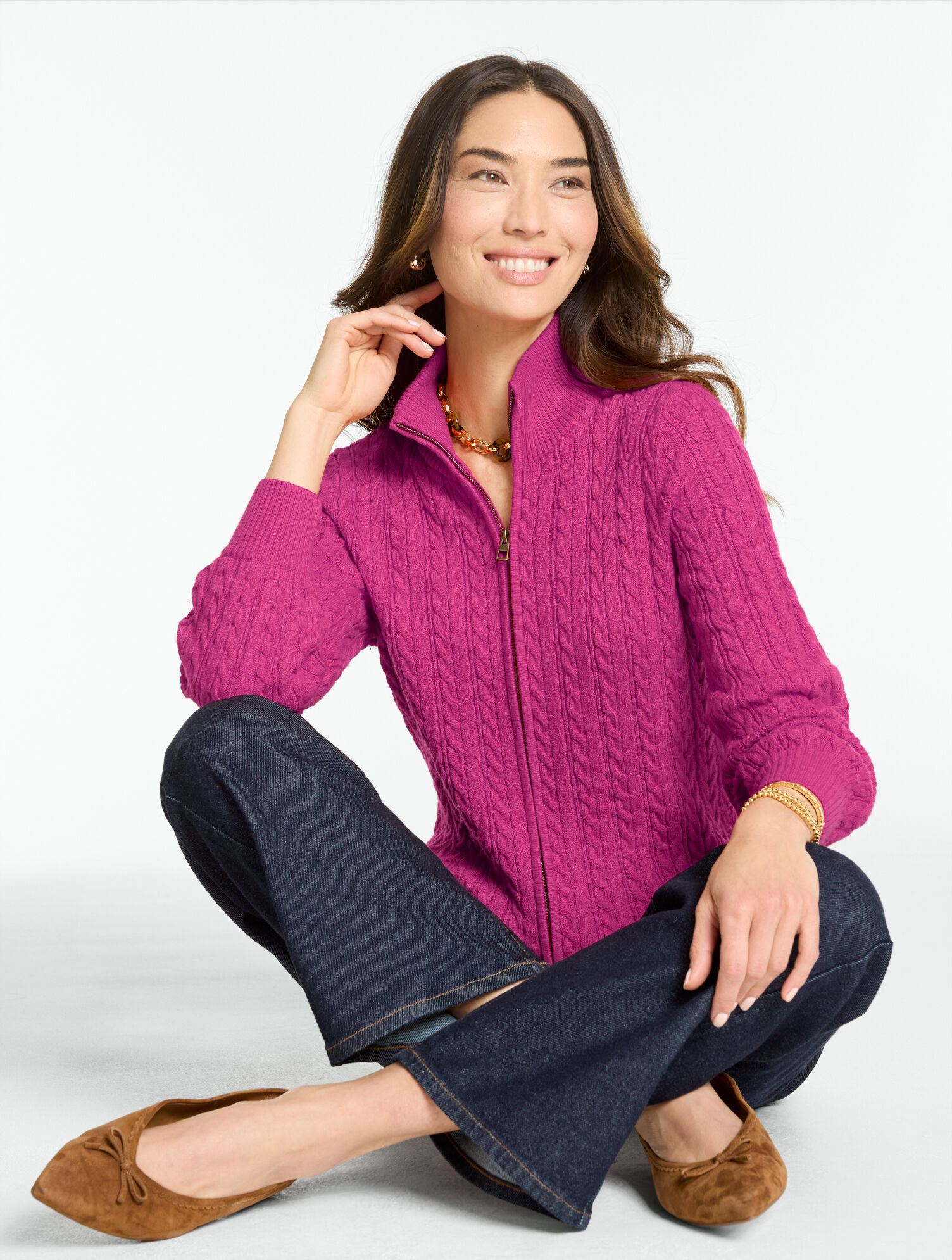 Cable Knit Full-Zip Cardigan