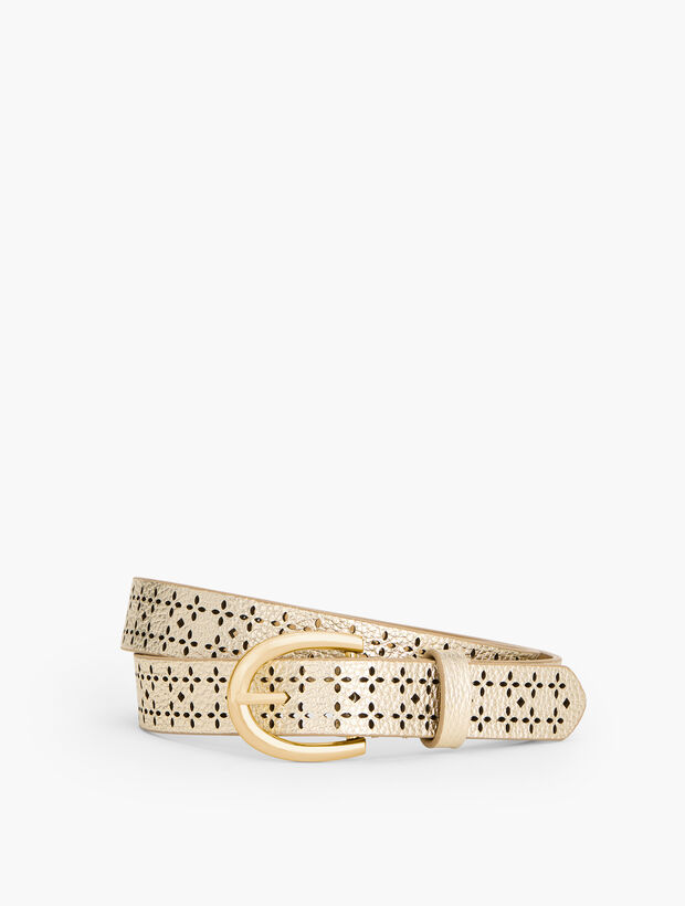 Perforated Pebble Leather Belt - Metallic