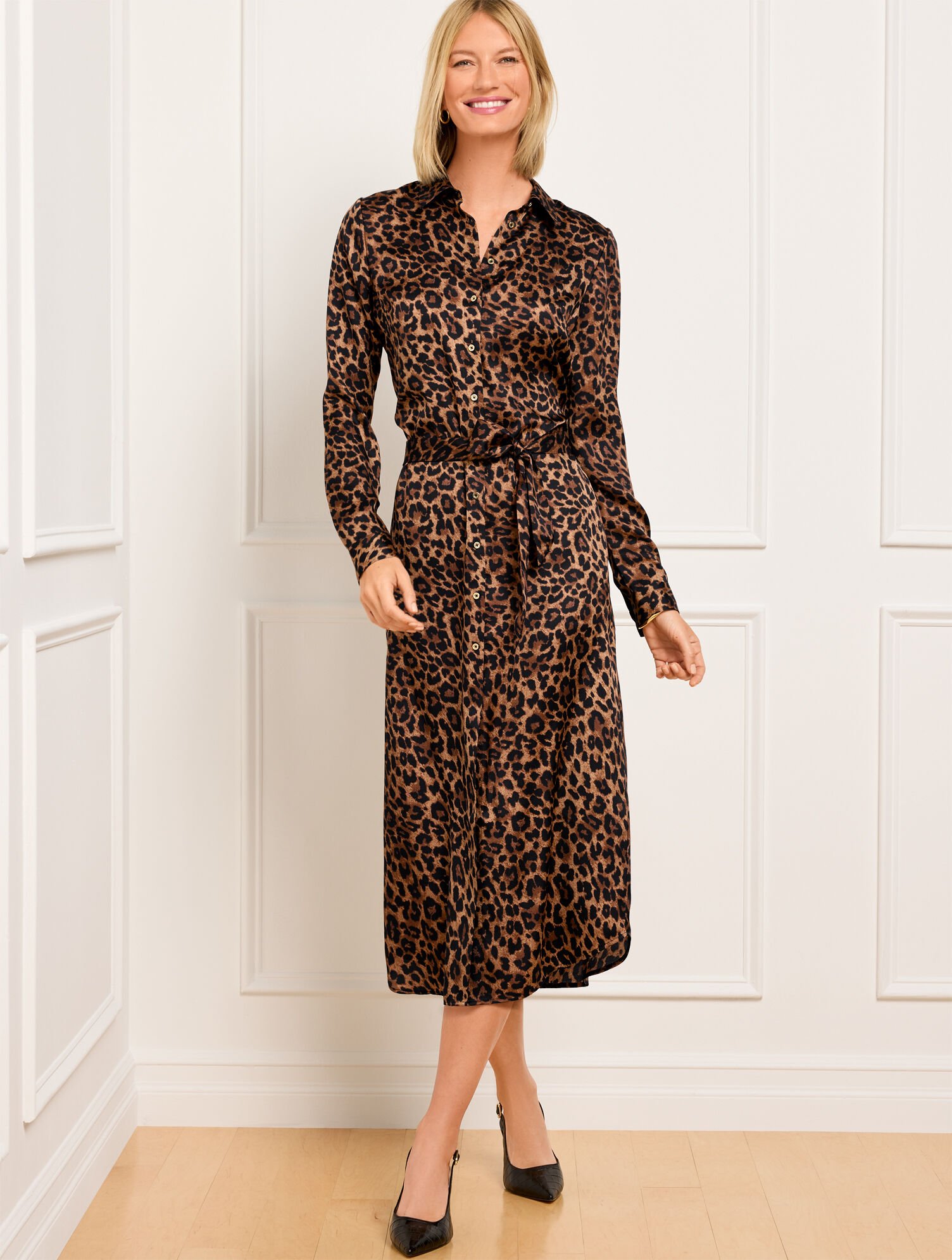 Tie Waist Shirtdress Leopard Talbots