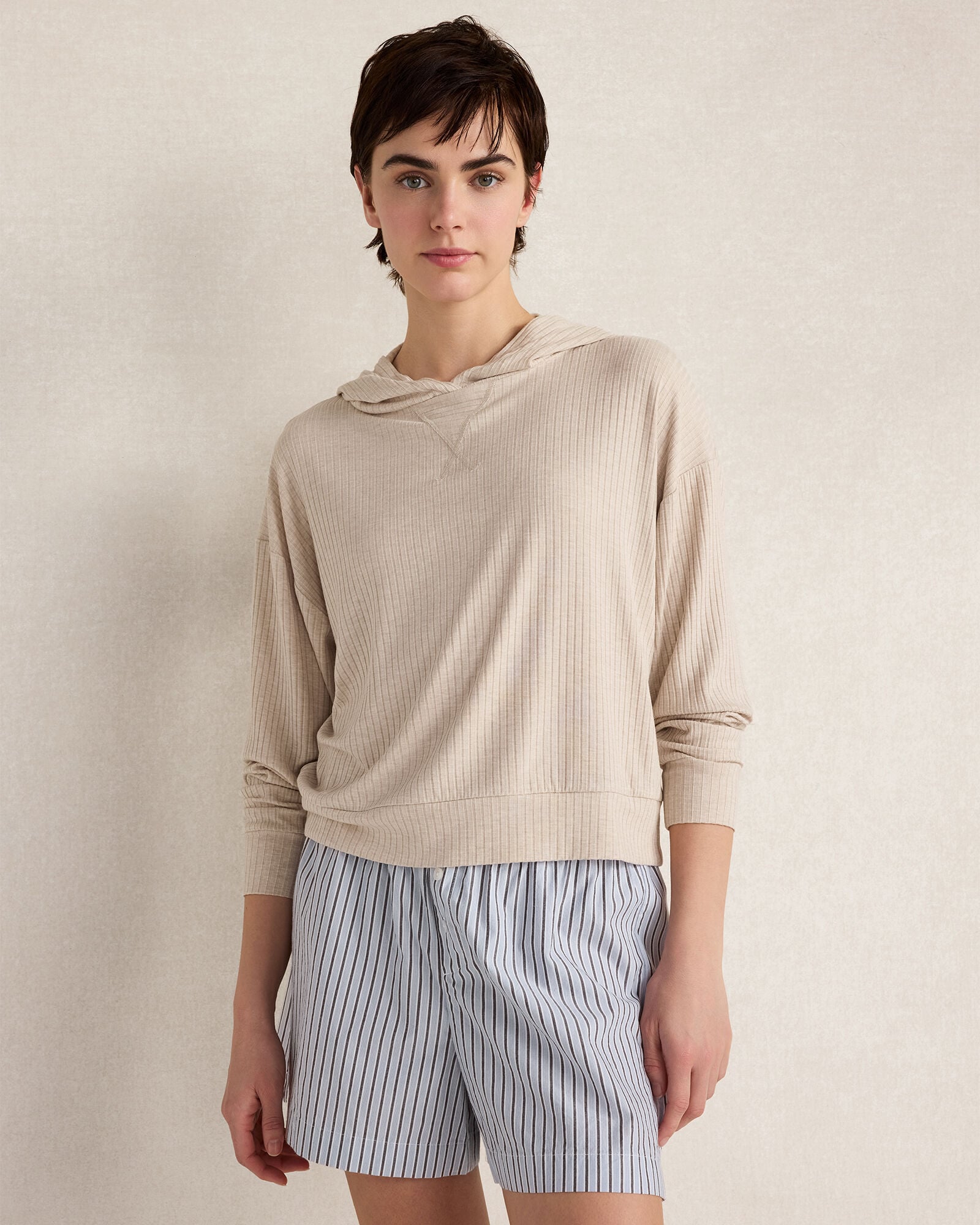 Drapey Rib Knit Hoodie