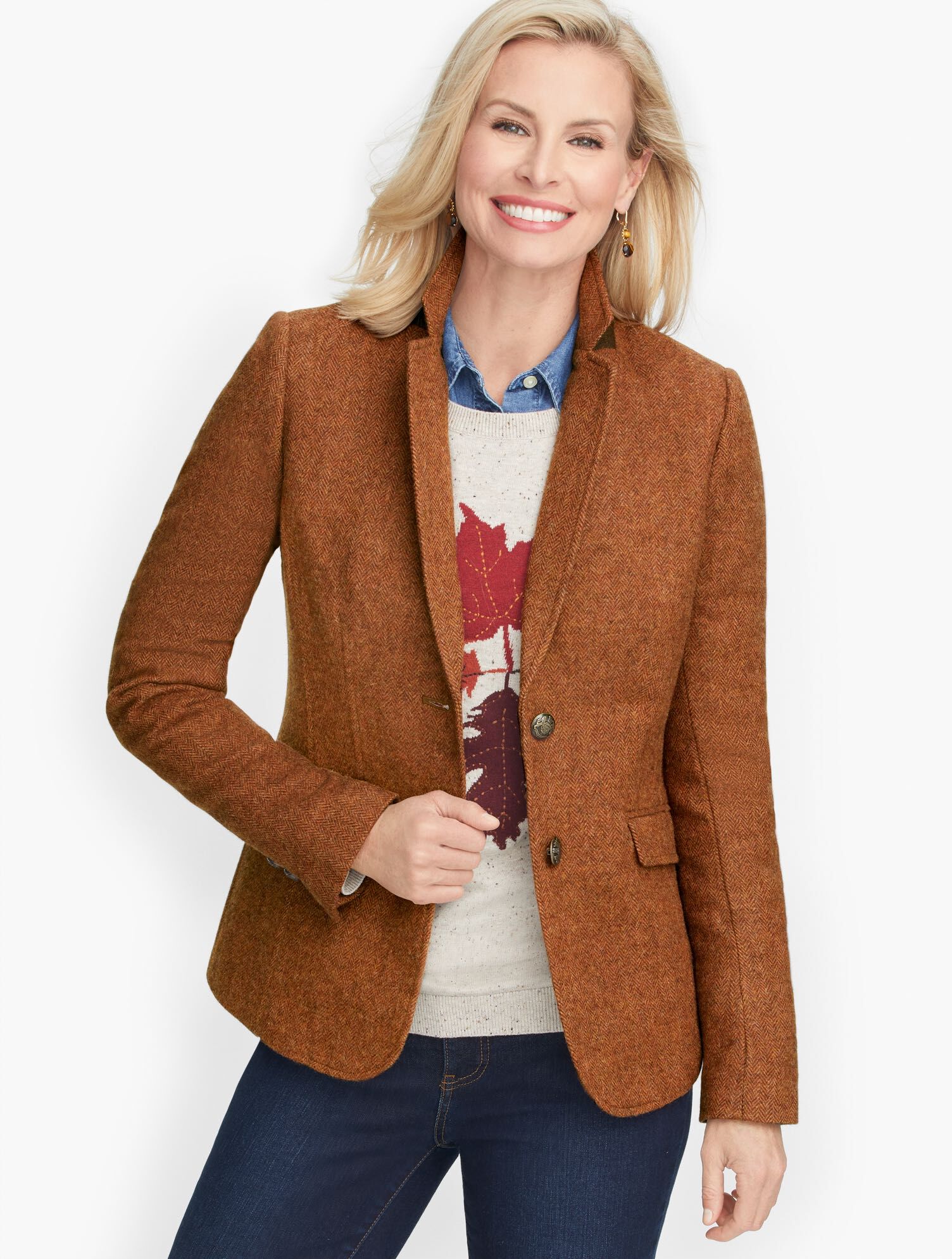 Classic Shetland Blazer - Bi-Color Herringbone | Talbots