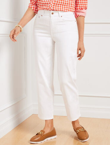 High Waist Straight Ankle Jeans - White