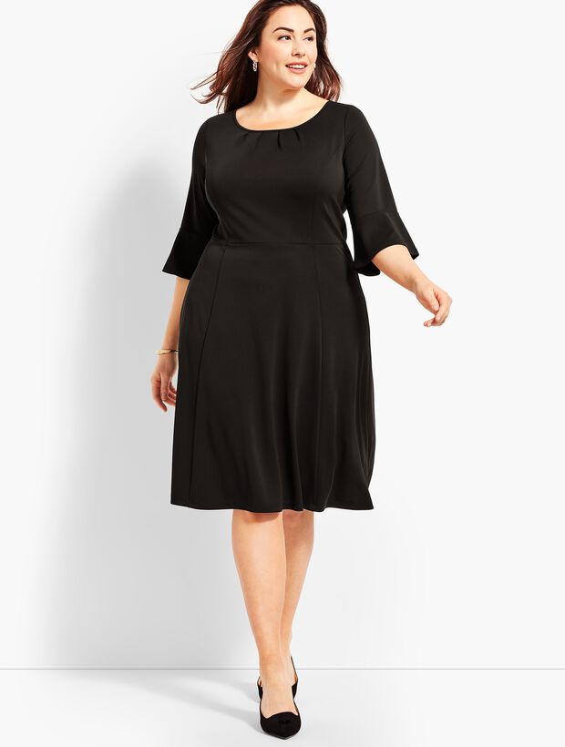 Three-Quarter-Sleeve Jersey Knit Fit &amp; Flare Dress