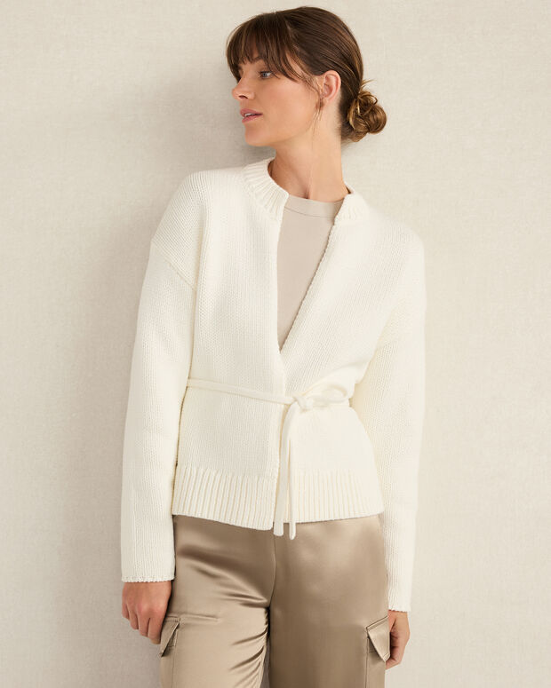 Chunky Cotton Blend Belted Cardigan