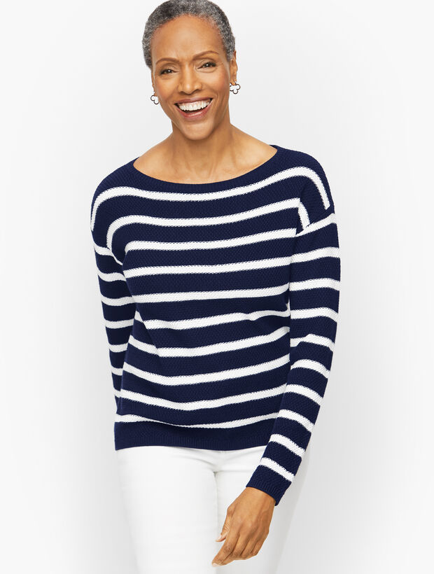 Bateau Neck Sweater - Textured Stripe