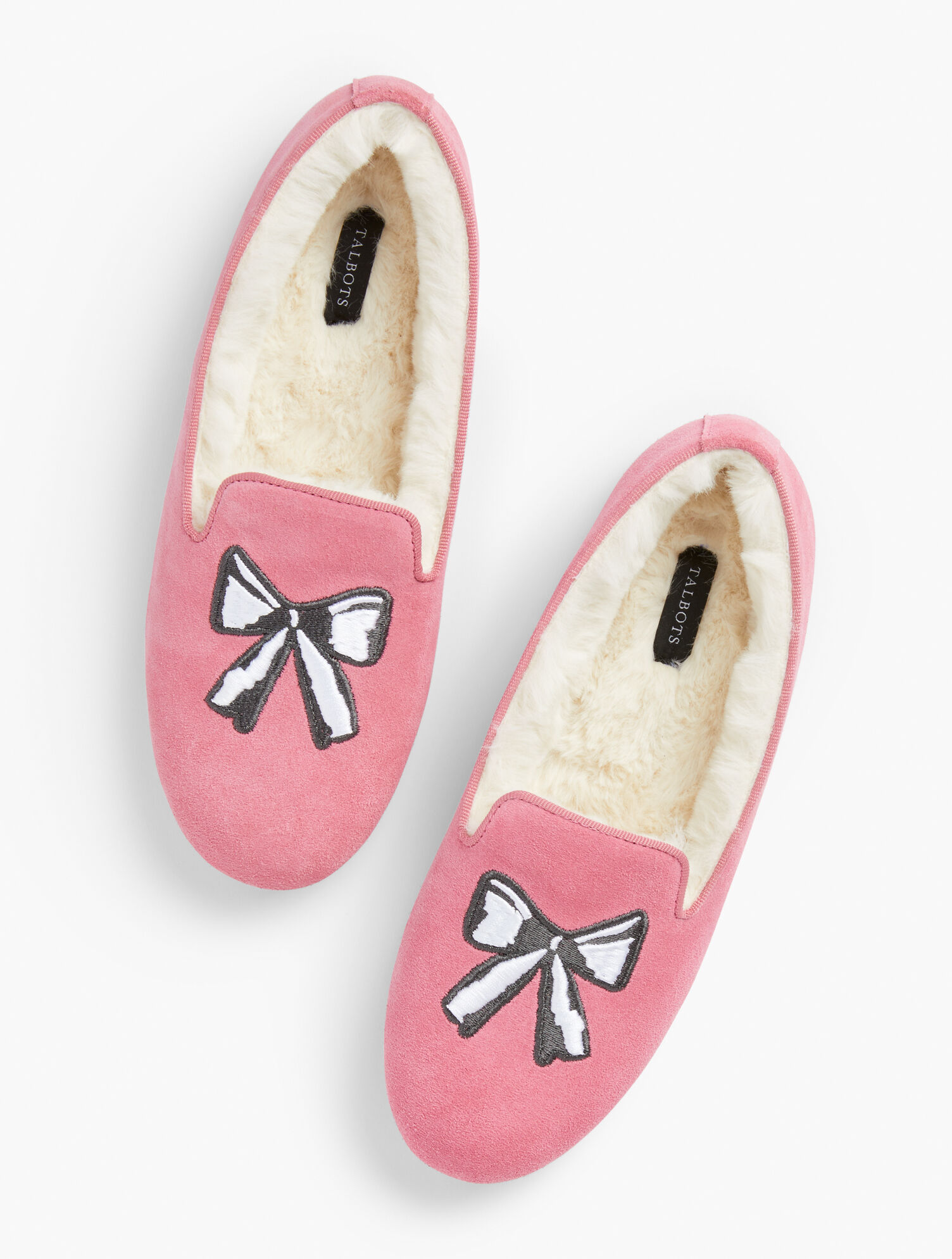 Fireside Slippers - Bow Embroidered Suede