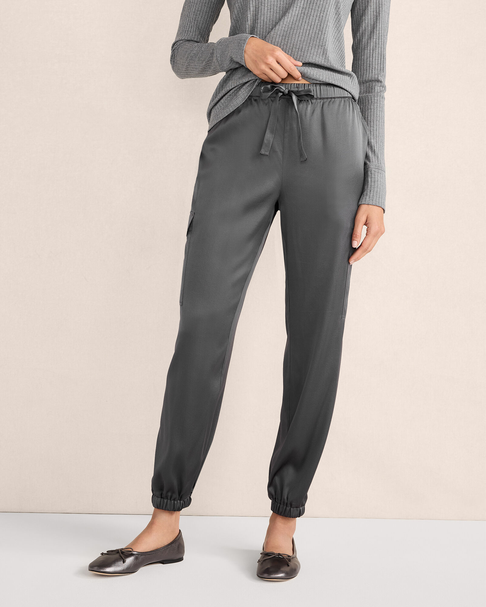 Washable Silk Drawstring Cargo Joggers