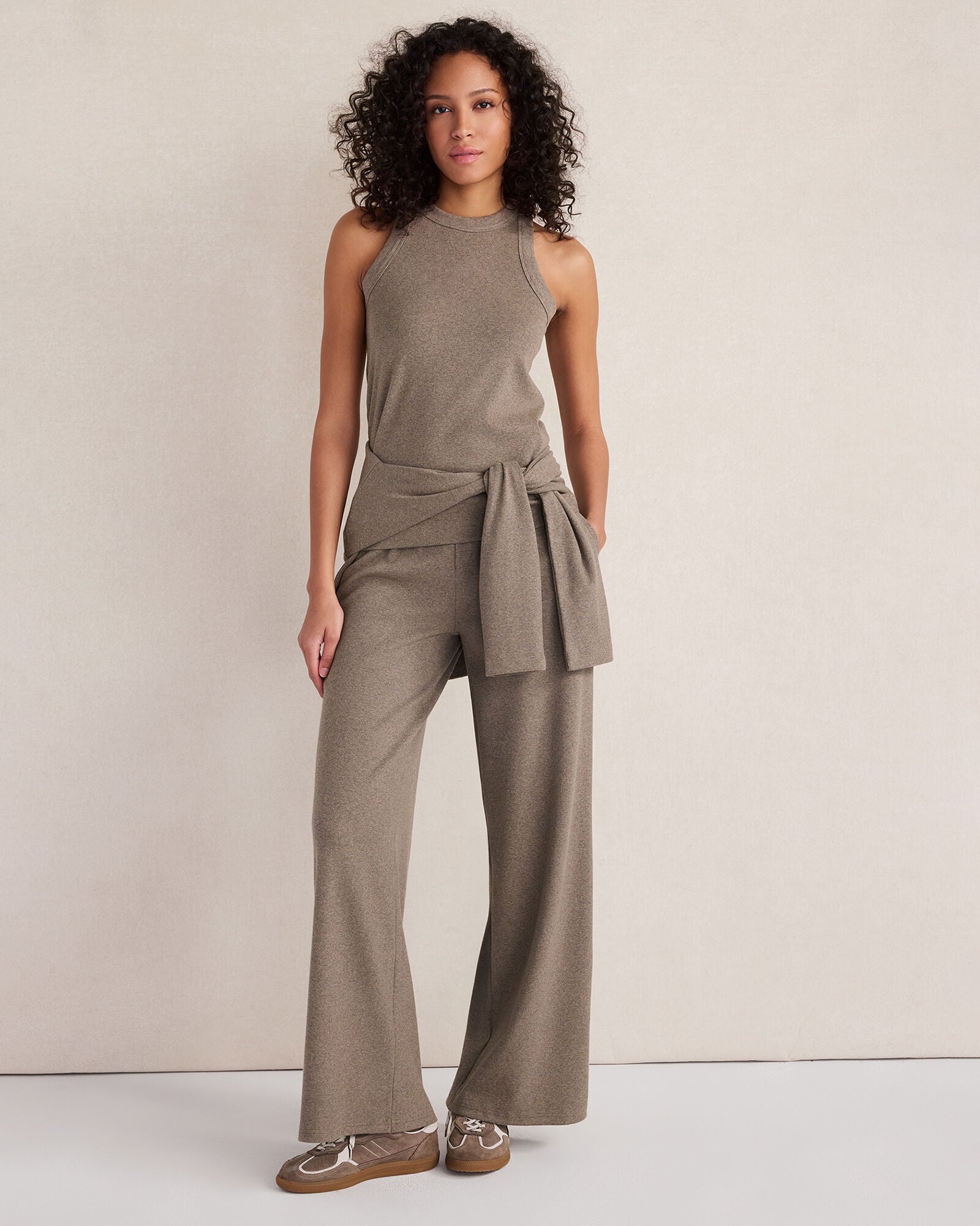 Organic Cotton Rib Knit Wide Leg Pants