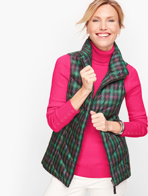 Down Faux Fur Collar Puffer Vest - Talbots Tartan | Talbots