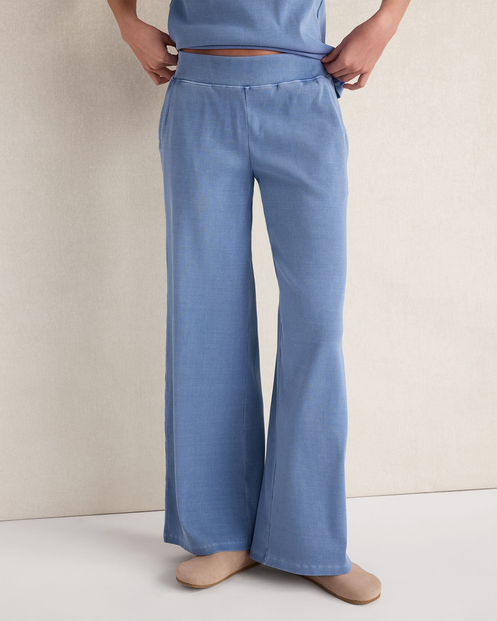 Organic Cotton Rib Knit Wide Leg Pants