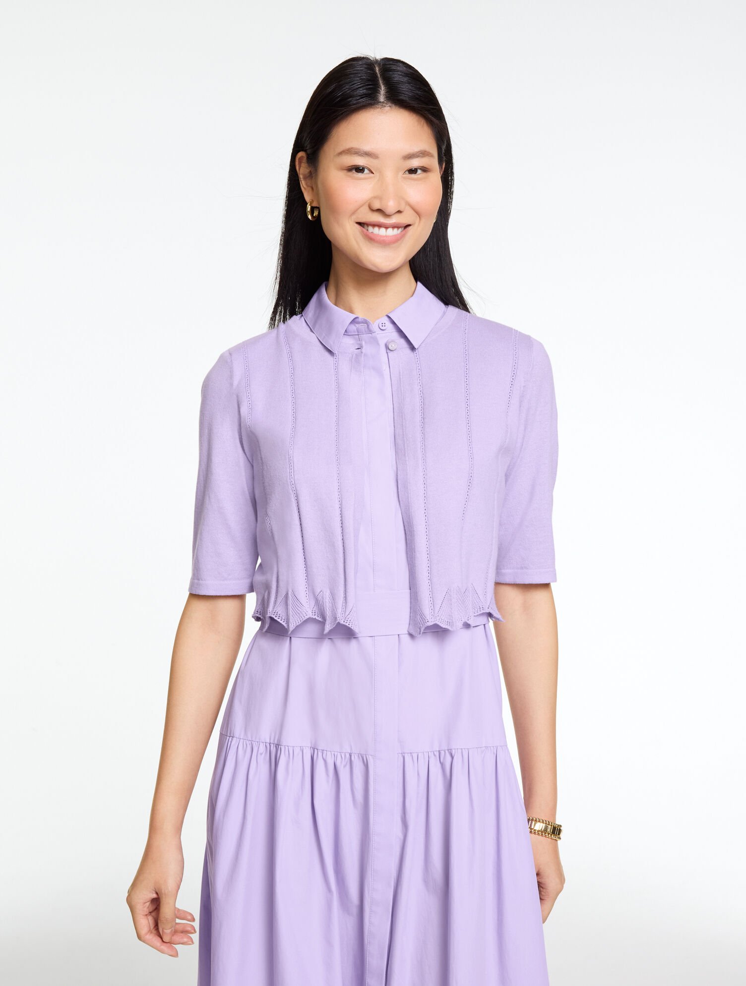 Plus Exclusive Scalloped Pointelle Shrug